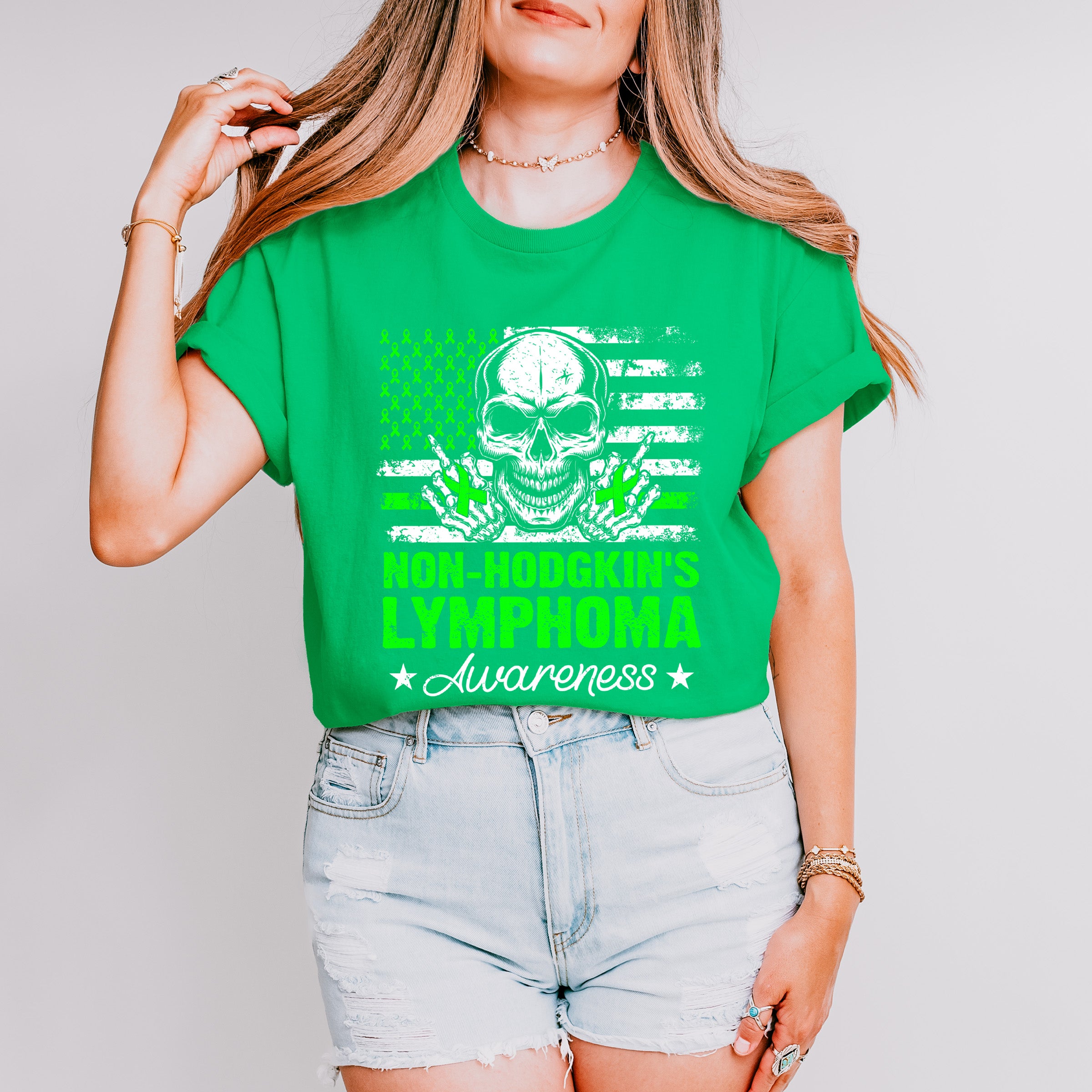 Lymphoma Awareness Skull Design - Lymphoma Unisex Crewneck T-Shirt Sweatshirt Hoodie