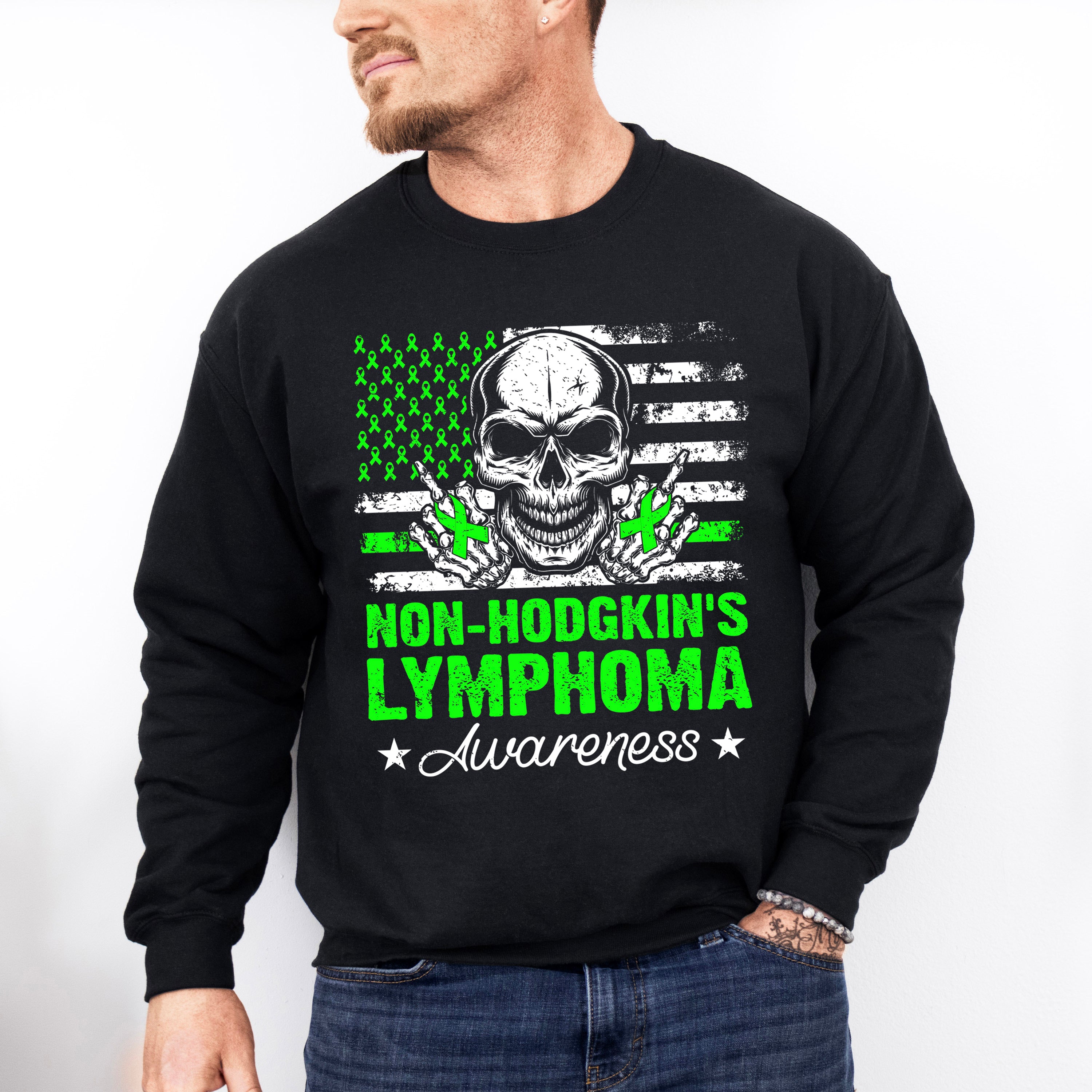 Lymphoma Awareness Skull Design - Lymphoma Unisex Crewneck T-Shirt Sweatshirt Hoodie