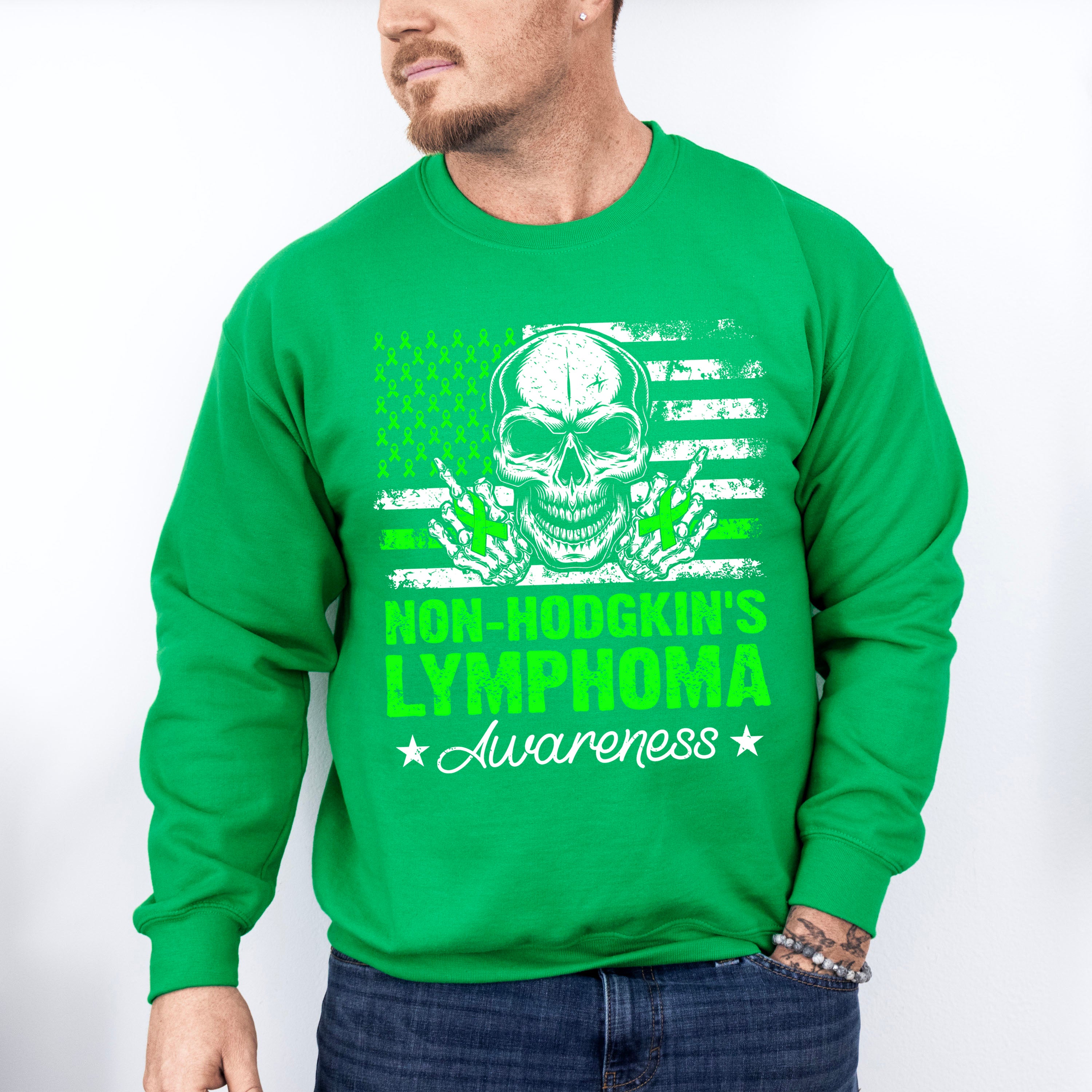 Lymphoma Awareness Skull Design - Lymphoma Unisex Crewneck T-Shirt Sweatshirt Hoodie