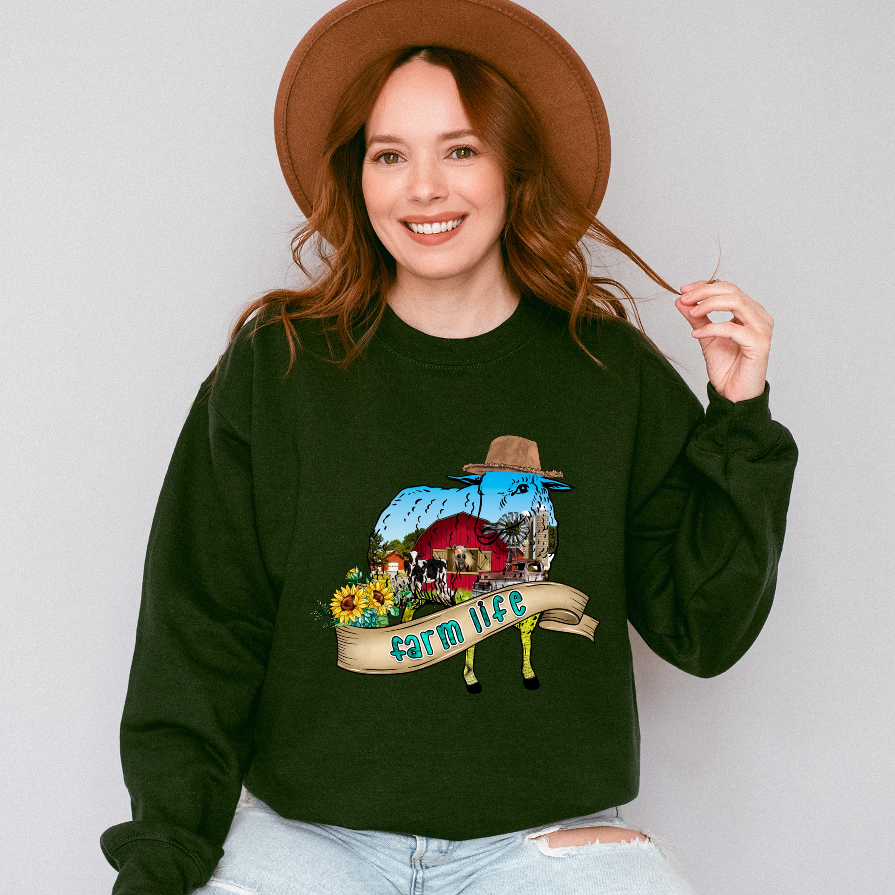 Farm Life Sheep Silhouette Design - Farmer Unisex Crewneck T-Shirt Sweatshirt Hoodie