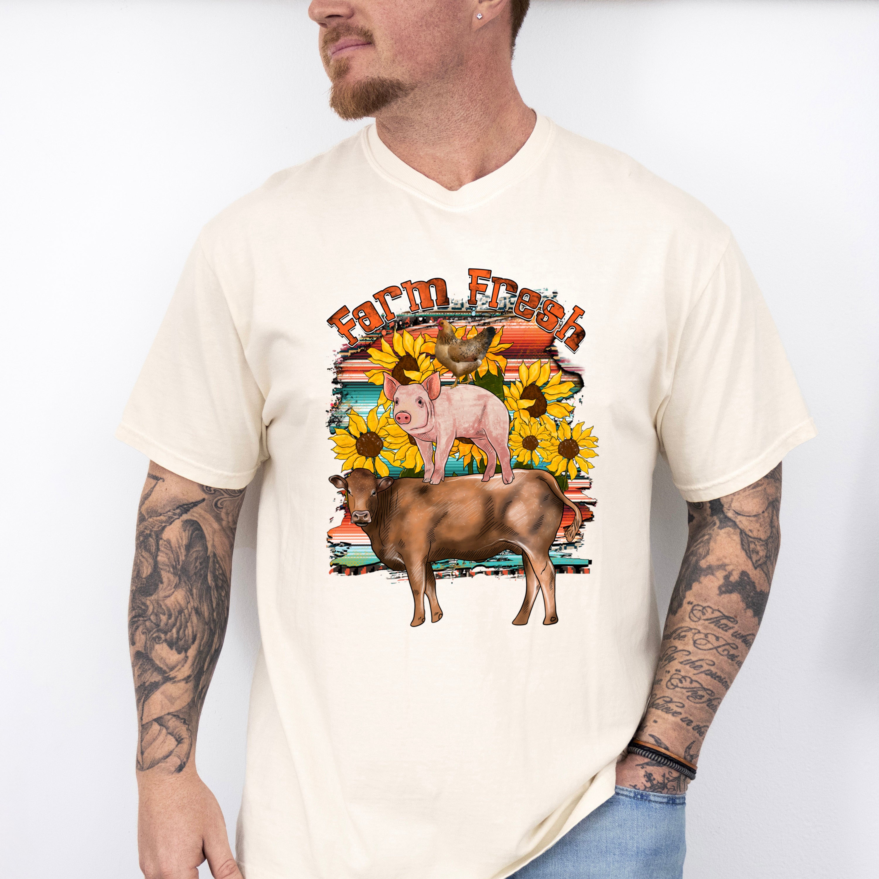 Farm Fresh Animals Sunflower Design - Farmer Unisex Crewneck T-Shirt Sweatshirt Hoodie