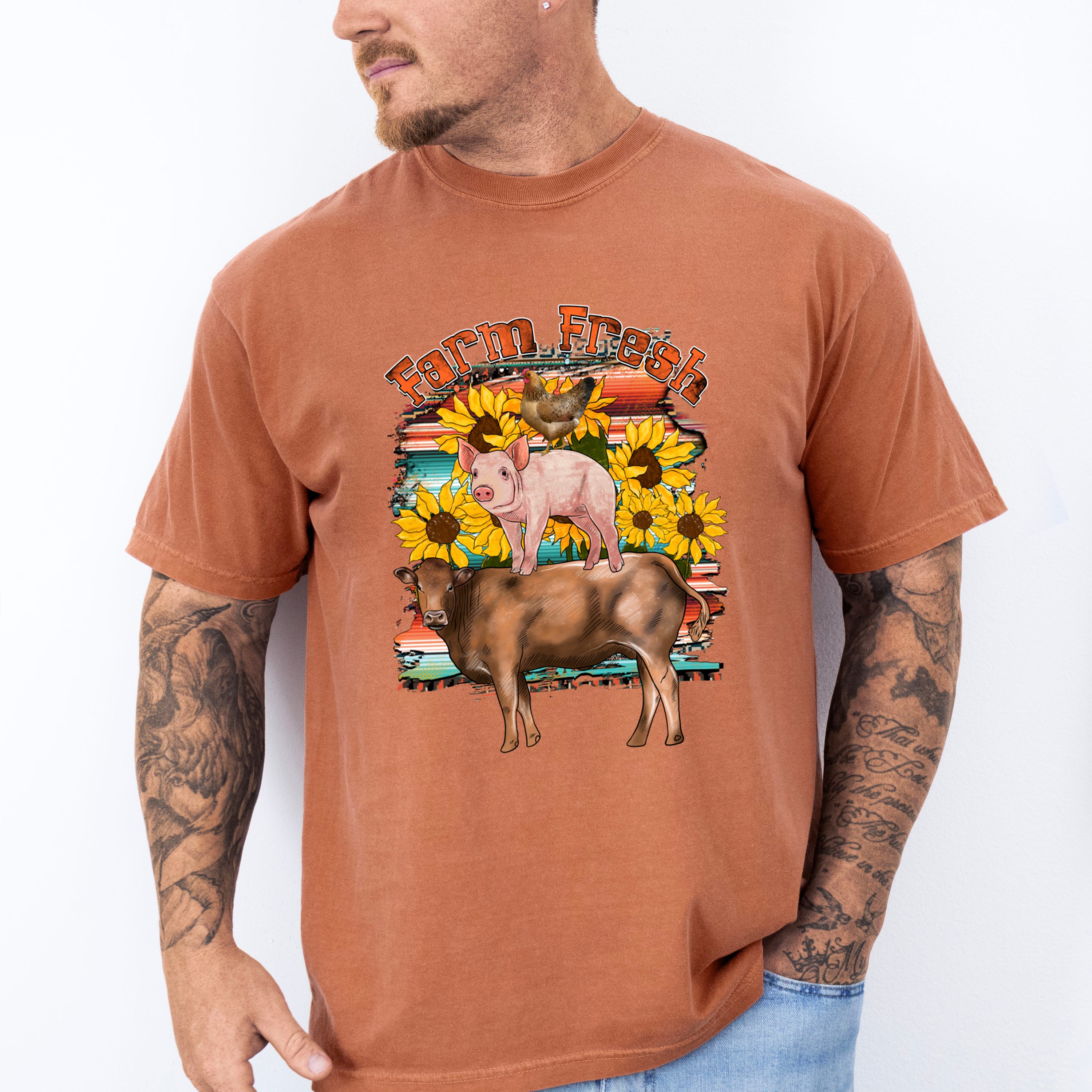 Farm Fresh Animals Sunflower Design - Farmer Unisex Crewneck T-Shirt Sweatshirt Hoodie