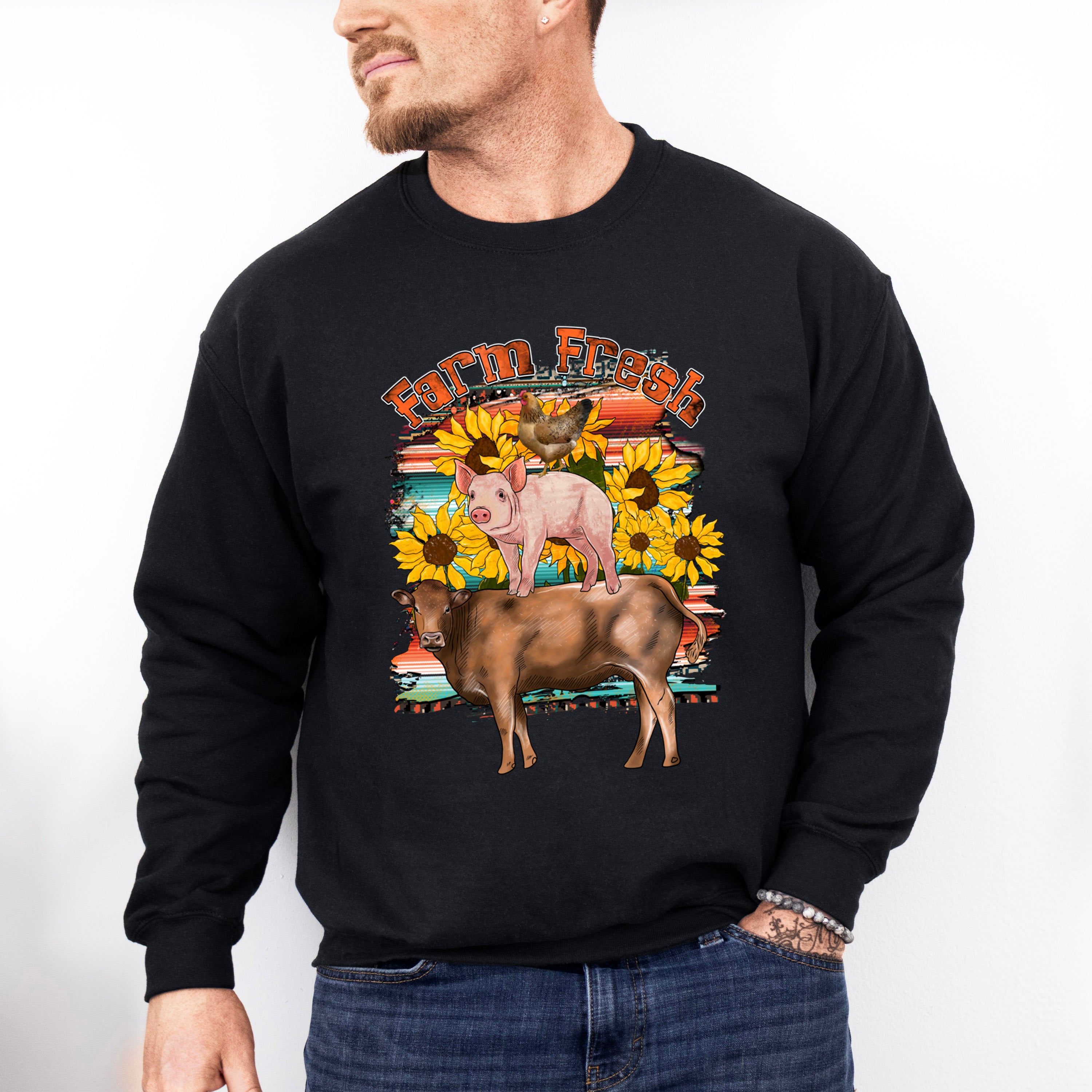 Farm Fresh Animals Sunflower Design - Farmer Unisex Crewneck T-Shirt Sweatshirt Hoodie