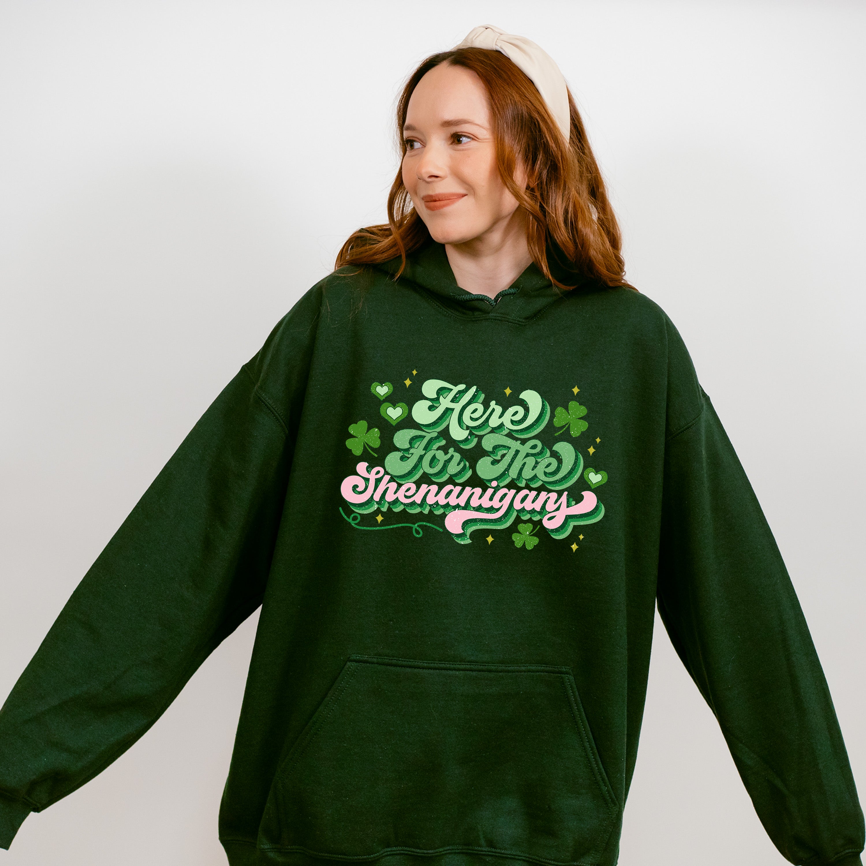 Here For The Shenanigans - St. Patrick's Day Theme Unisex Crewneck T-Shirt Sweatshirt Hoodie