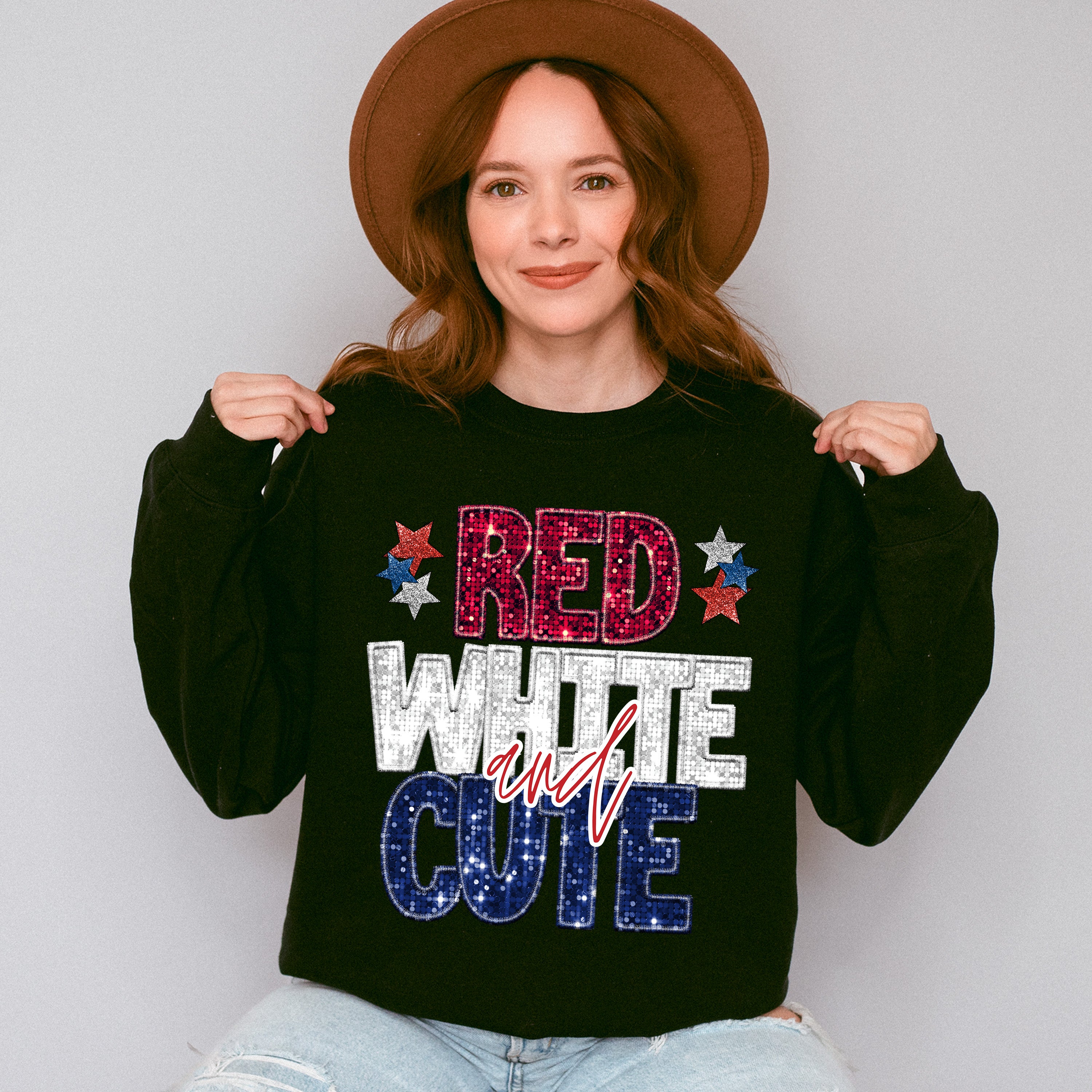Glitter Red White And Cute 4th Of July Unisex Crewneck T-Shirt Sweatshirt Hoodie