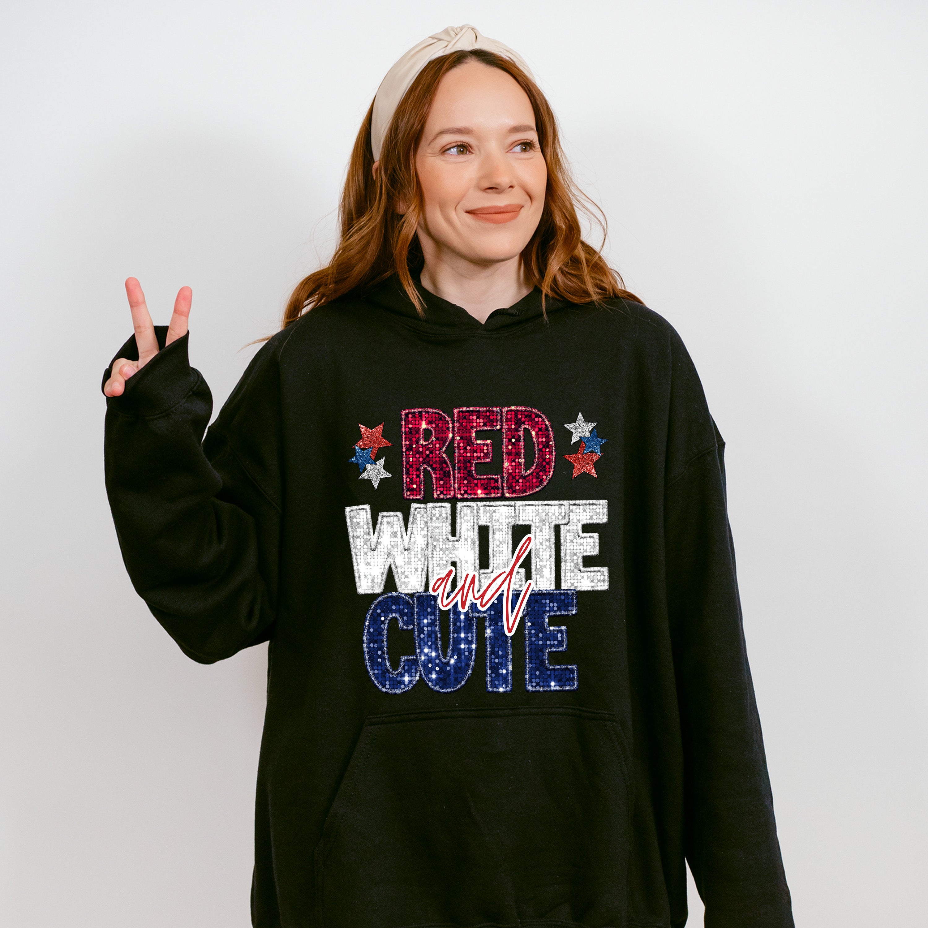 Glitter Red White And Cute 4th Of July Unisex Crewneck T-Shirt Sweatshirt Hoodie