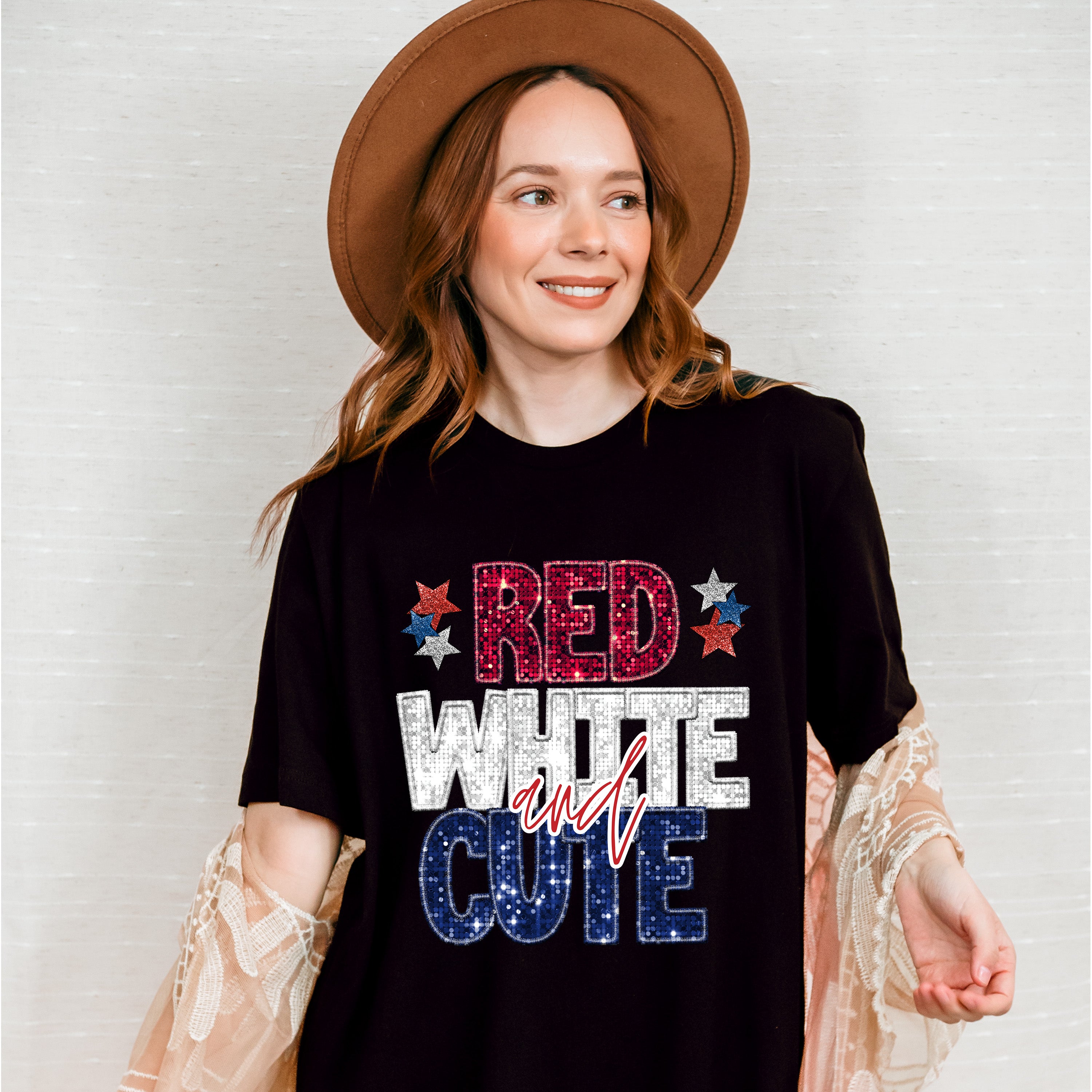 Glitter Red White And Cute 4th Of July Unisex Crewneck T-Shirt Sweatshirt Hoodie