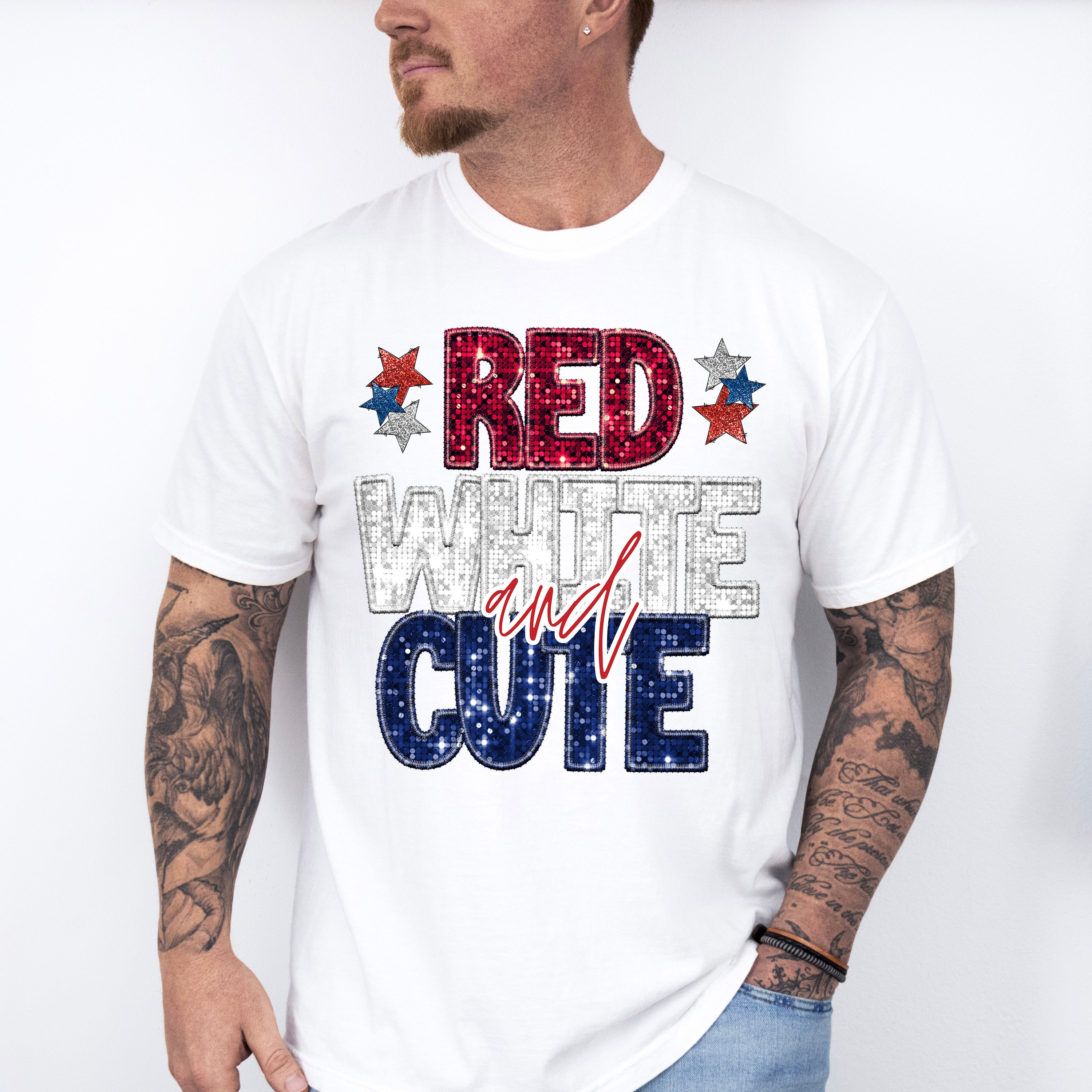 Glitter Red White And Cute 4th Of July Unisex Crewneck T-Shirt Sweatshirt Hoodie