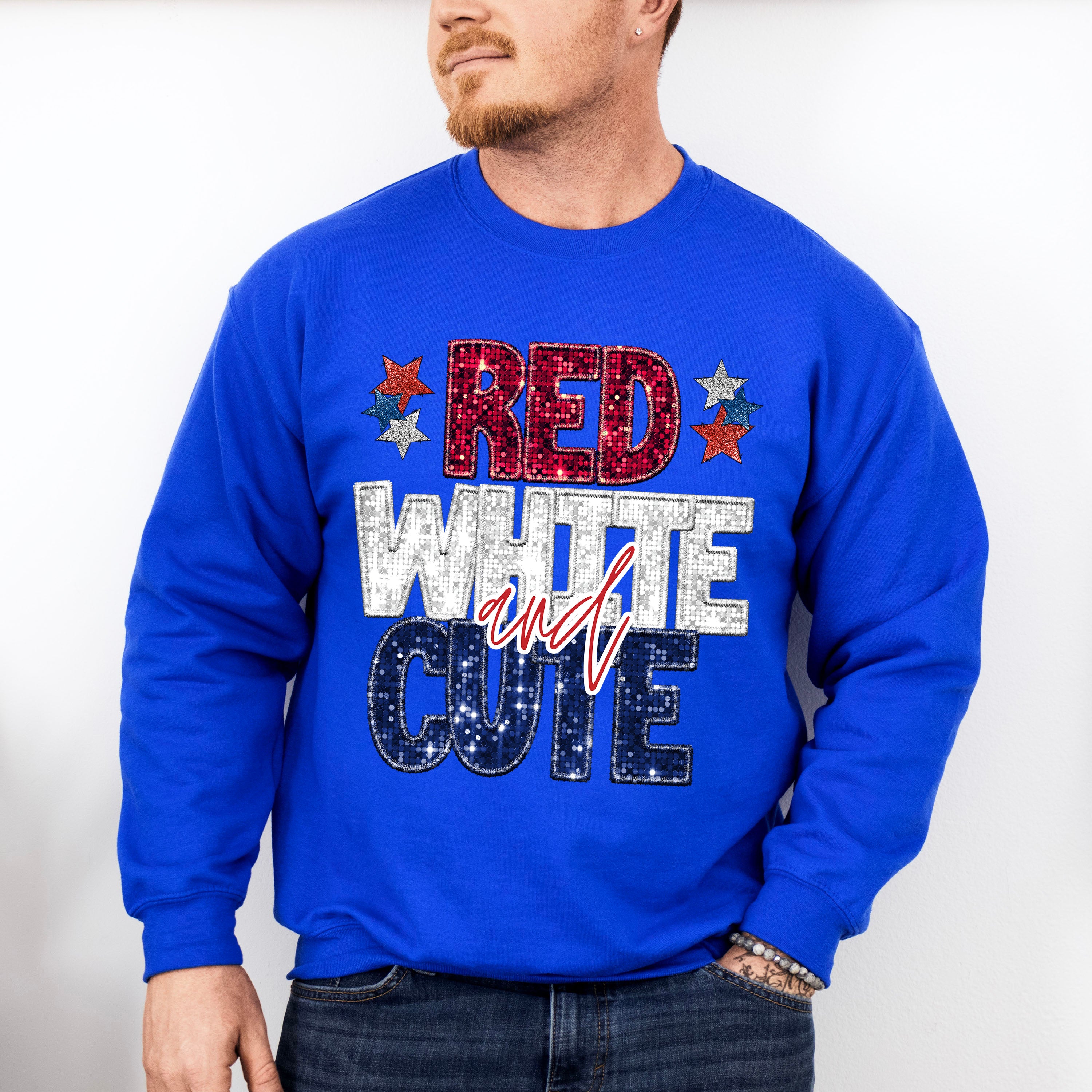 Glitter Red White And Cute 4th Of July Unisex Crewneck T-Shirt Sweatshirt Hoodie