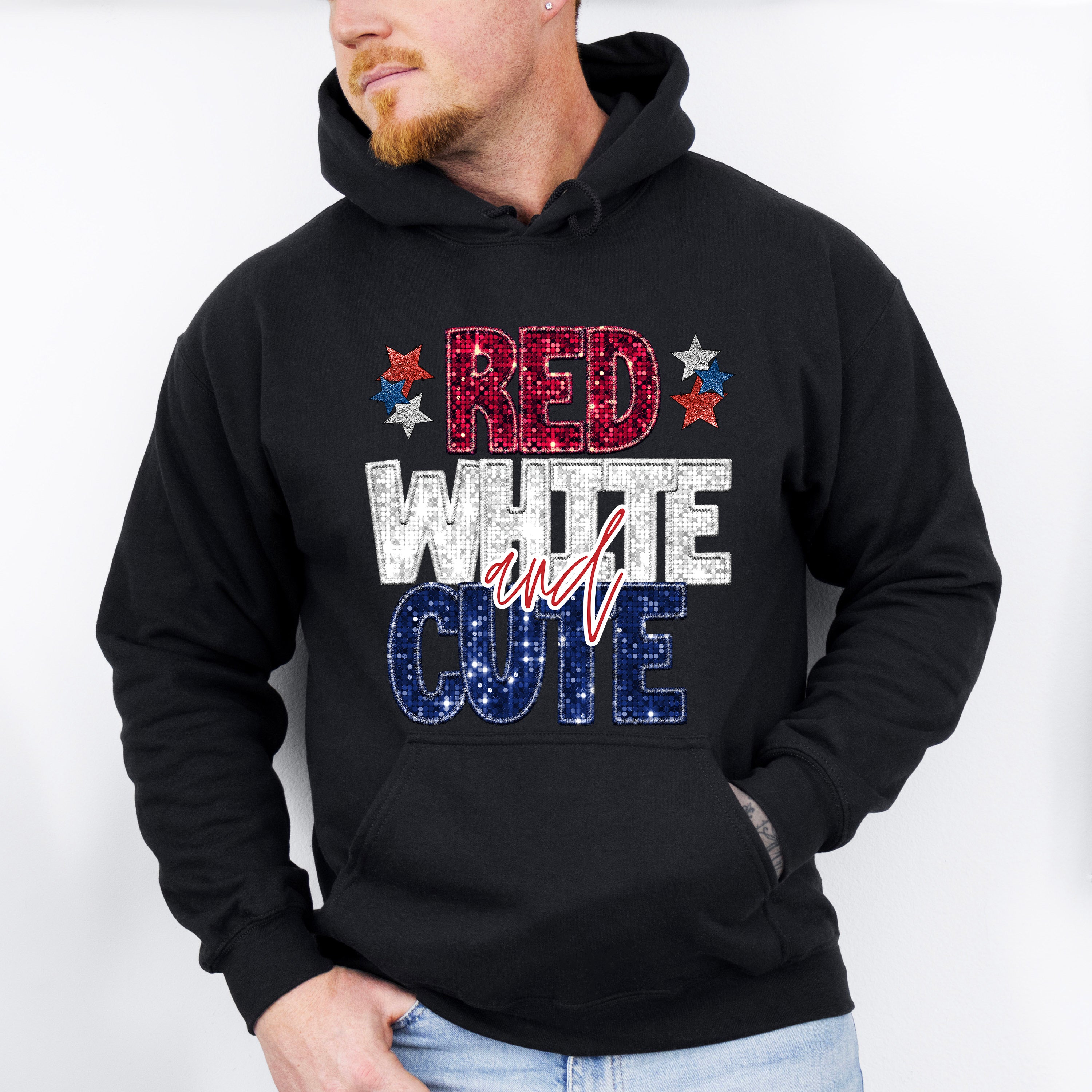 Glitter Red White And Cute 4th Of July Unisex Crewneck T-Shirt Sweatshirt Hoodie