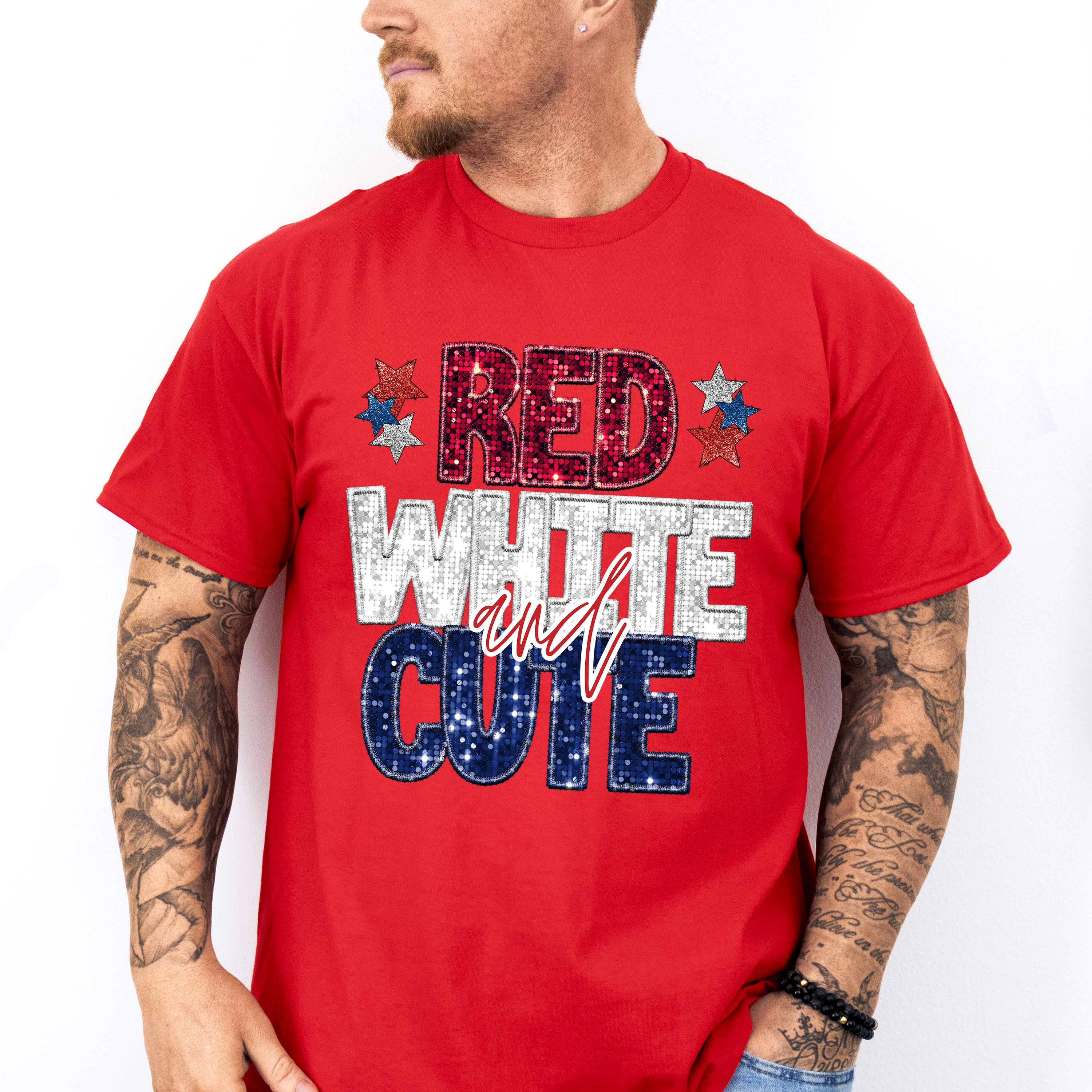 Glitter Red White And Cute 4th Of July Unisex Crewneck T-Shirt Sweatshirt Hoodie