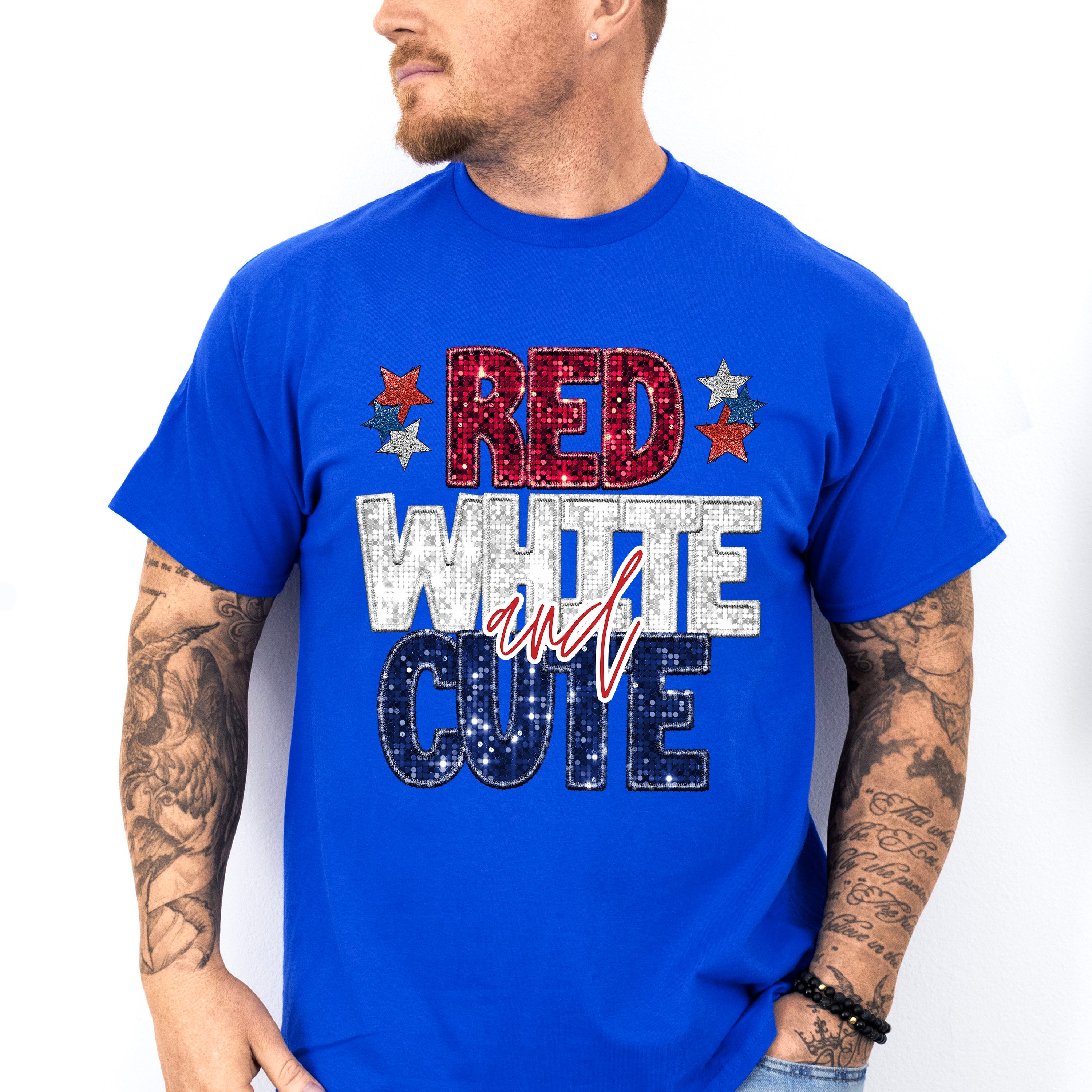 Glitter Red White And Cute 4th Of July Unisex Crewneck T-Shirt Sweatshirt Hoodie