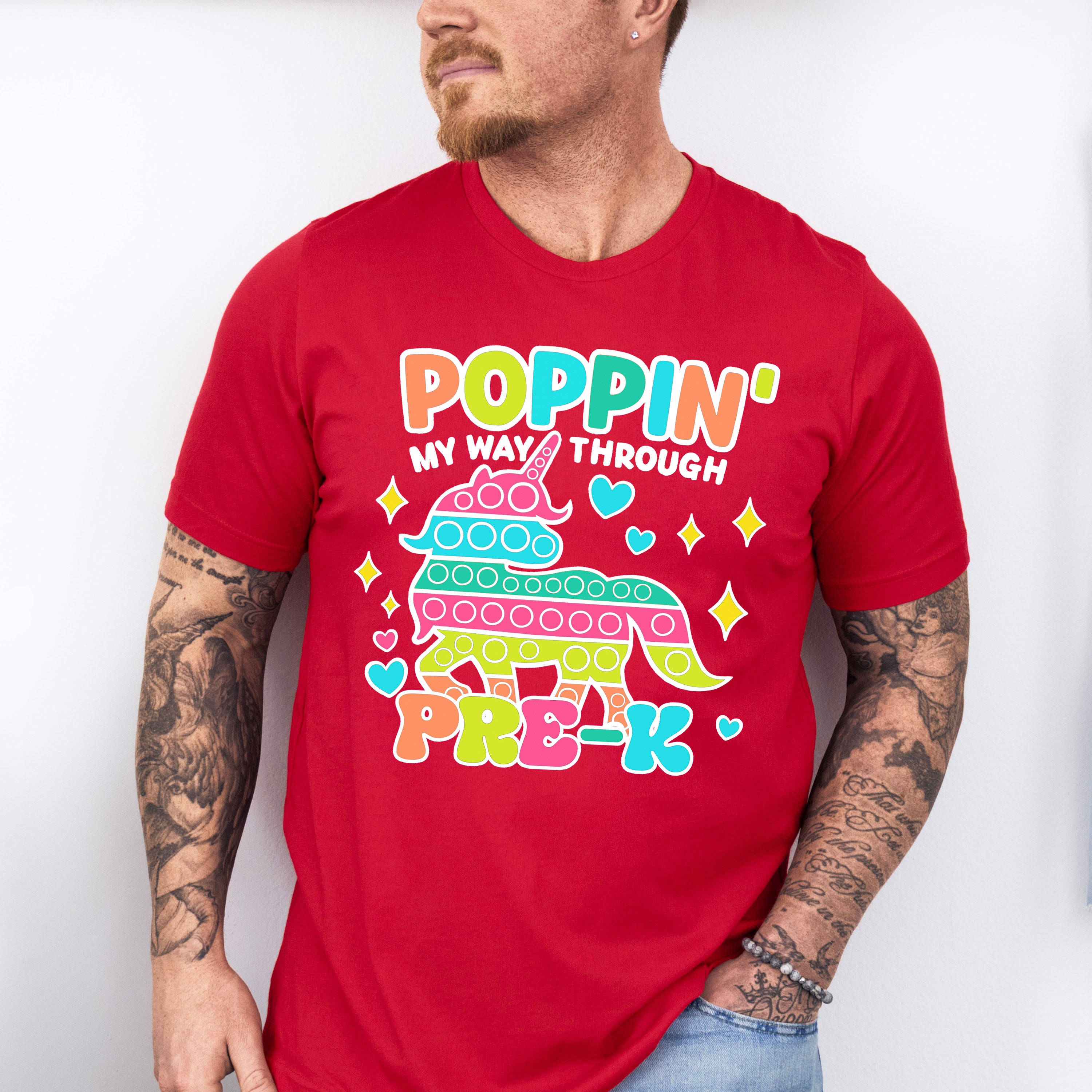 Poppin My Way Through Pre-k Design - Pre-K Unisex Crewneck T-Shirt Sweatshirt Hoodie