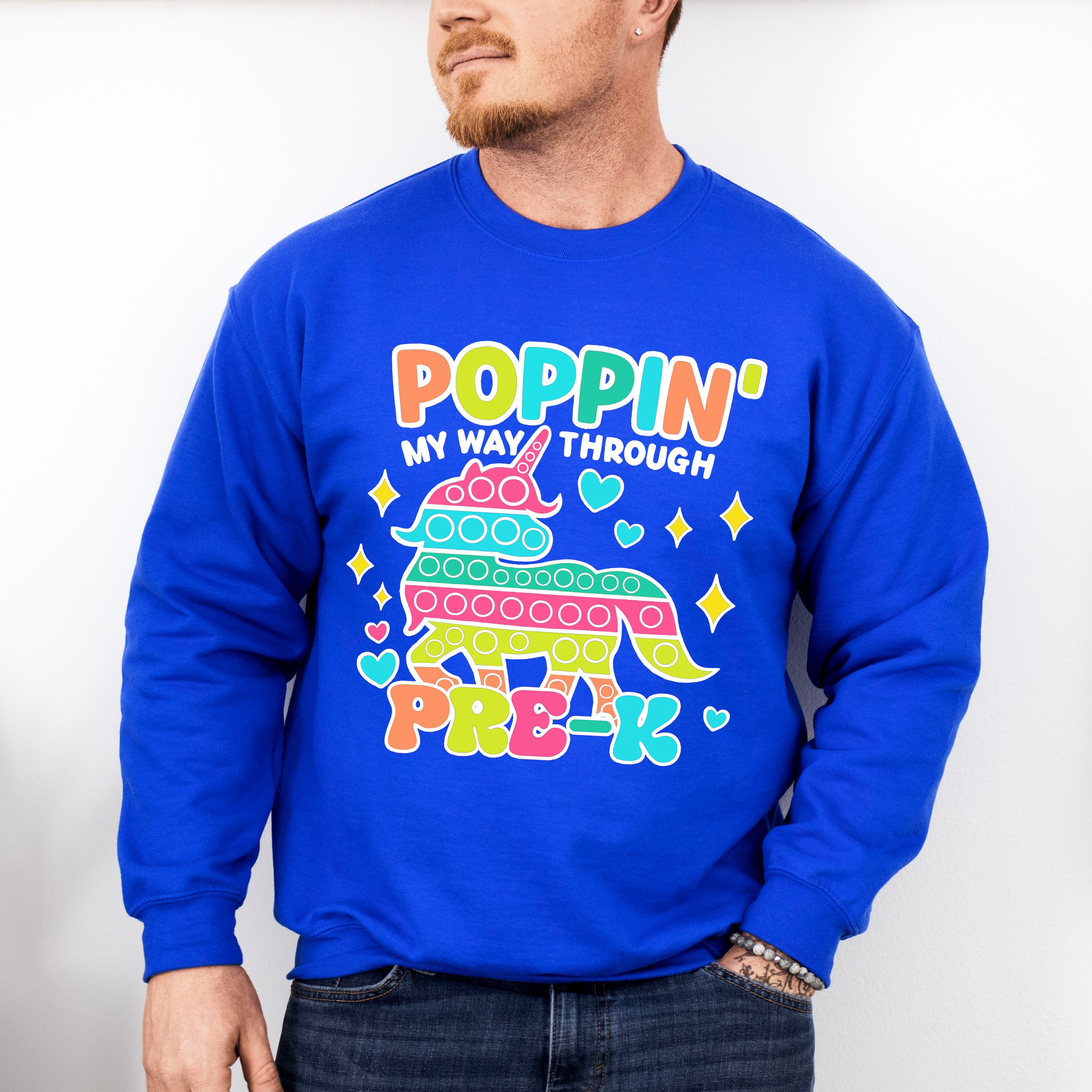 Poppin My Way Through Pre-k Design - Pre-K Unisex Crewneck T-Shirt Sweatshirt Hoodie