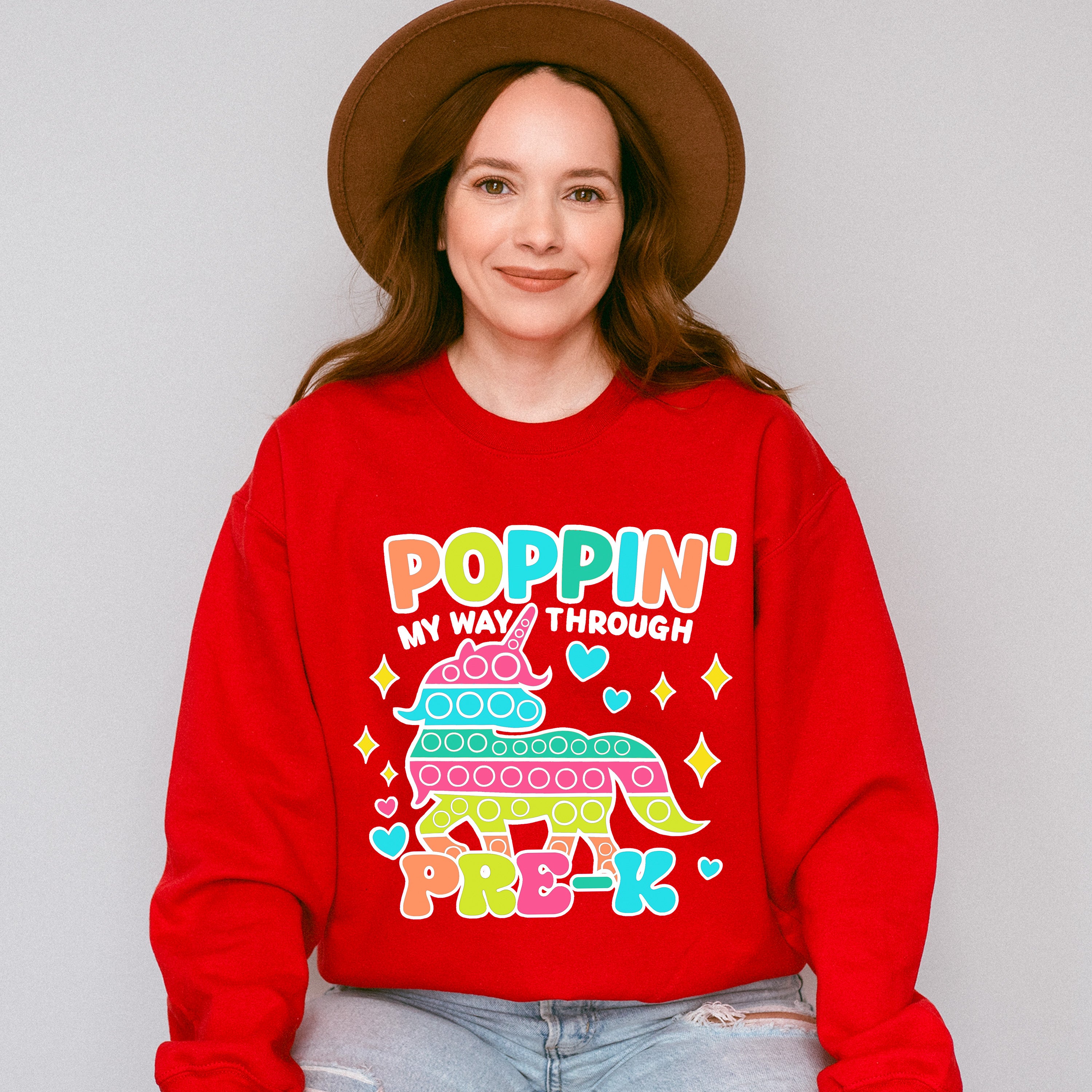 Poppin My Way Through Pre-k Design - Pre-K Unisex Crewneck T-Shirt Sweatshirt Hoodie