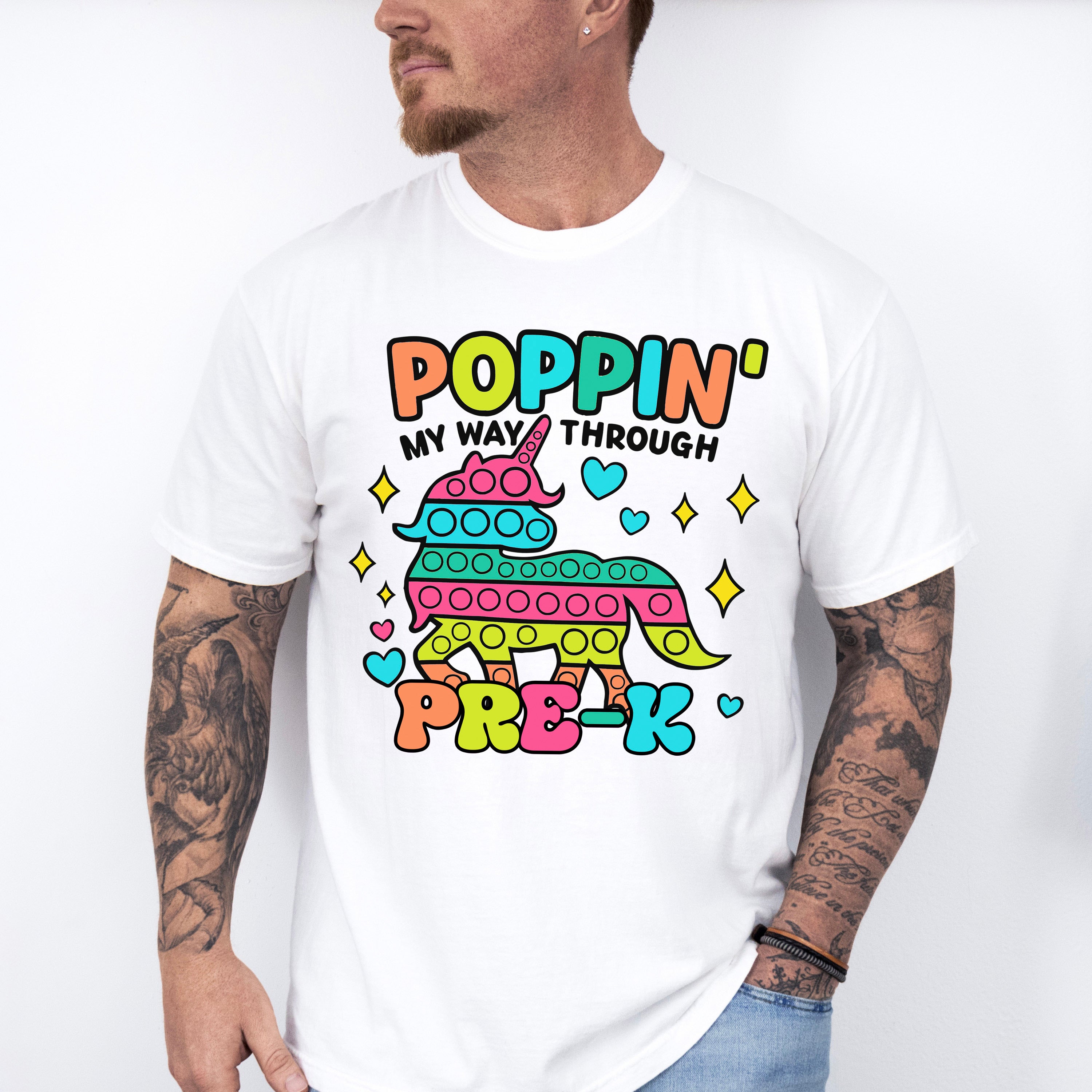 Poppin My Way Through Pre-k Design - Pre-K Unisex Crewneck T-Shirt Sweatshirt Hoodie
