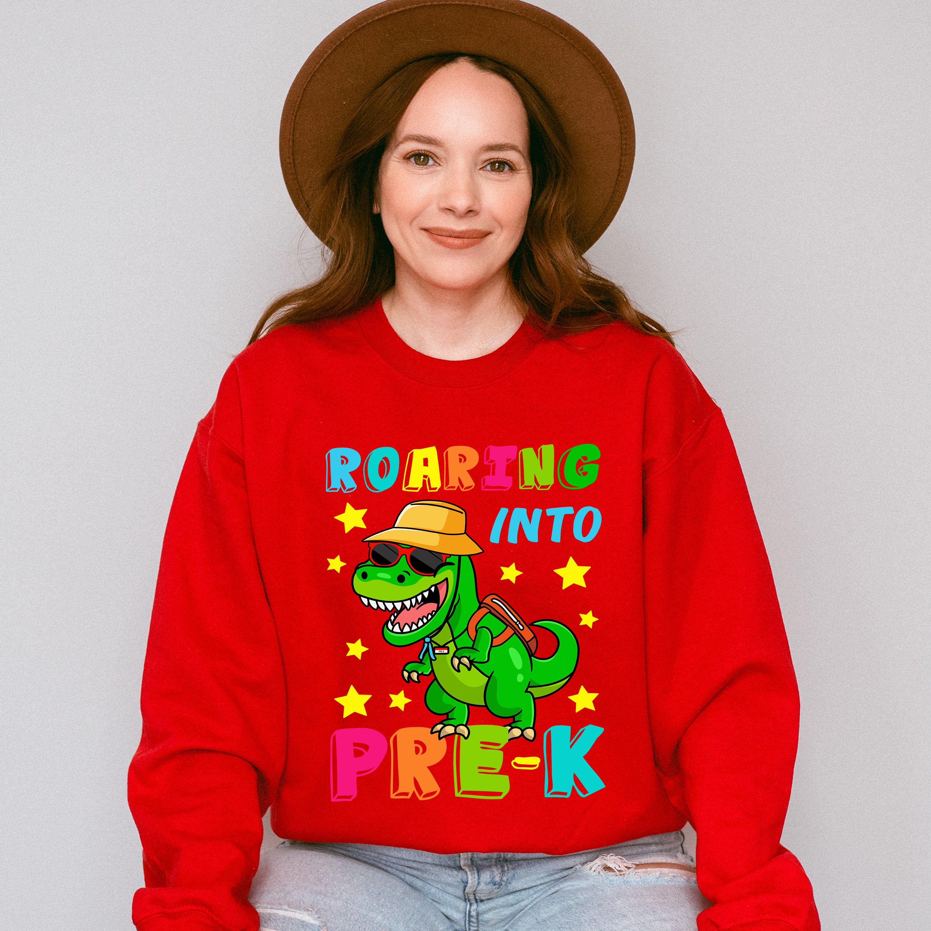 Roaring Into REX Pre-k Design - Pre-K Unisex Crewneck T-Shirt Sweatshirt Hoodie