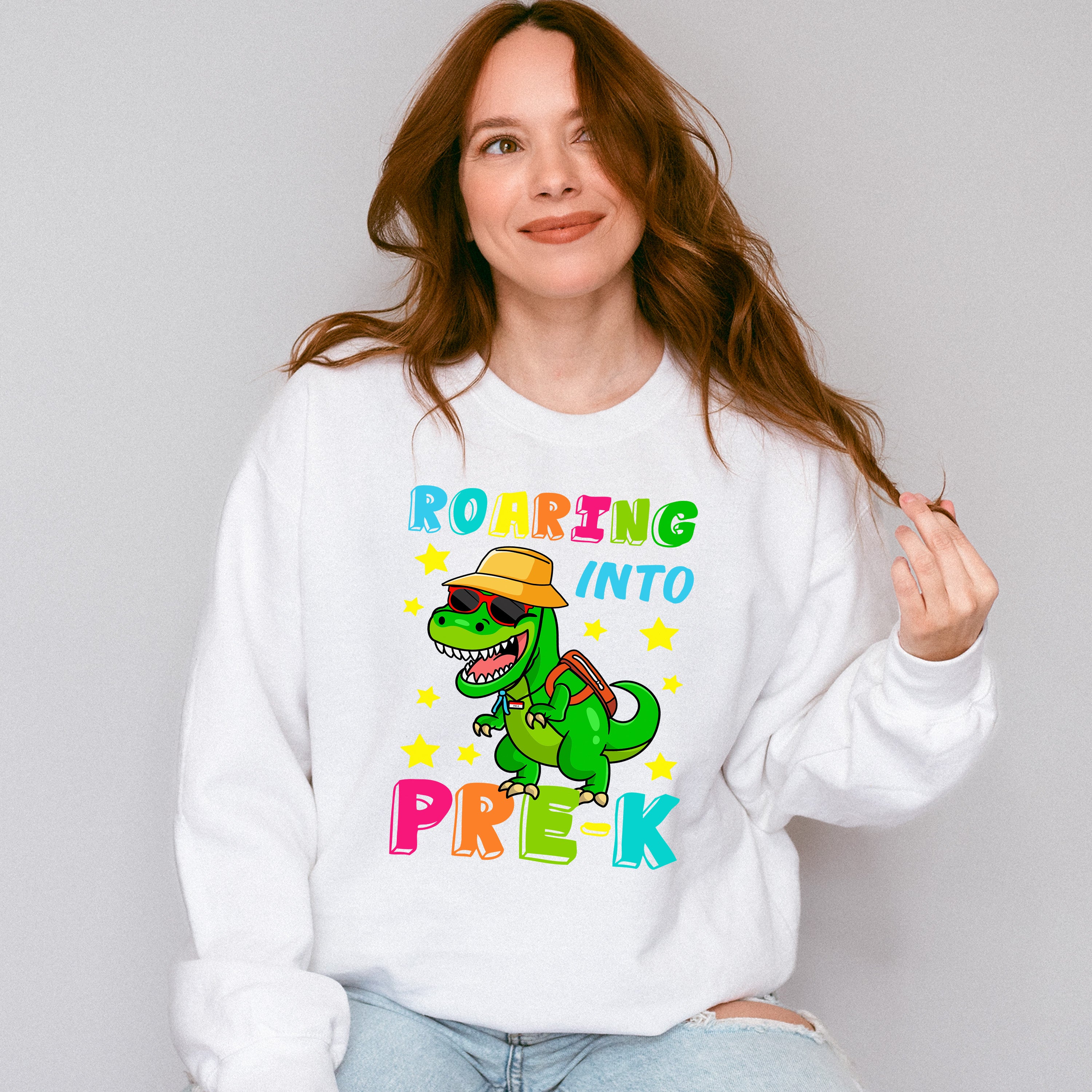 Roaring Into REX Pre-k Design - Pre-K Unisex Crewneck T-Shirt Sweatshirt Hoodie