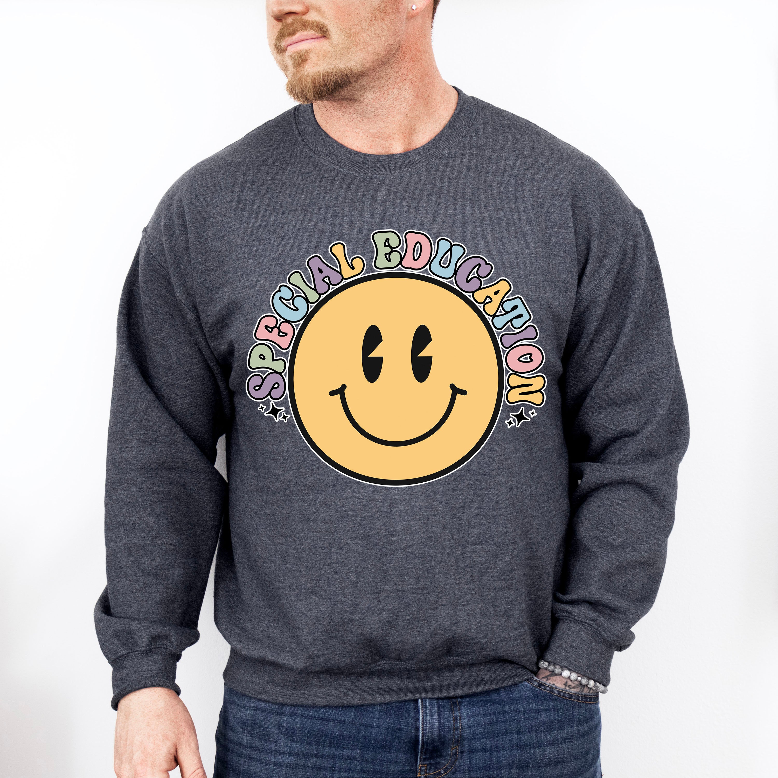 Retro Smile Face Special Education Design - Special Education Unisex Crewneck T-Shirt Sweatshirt Hoodie