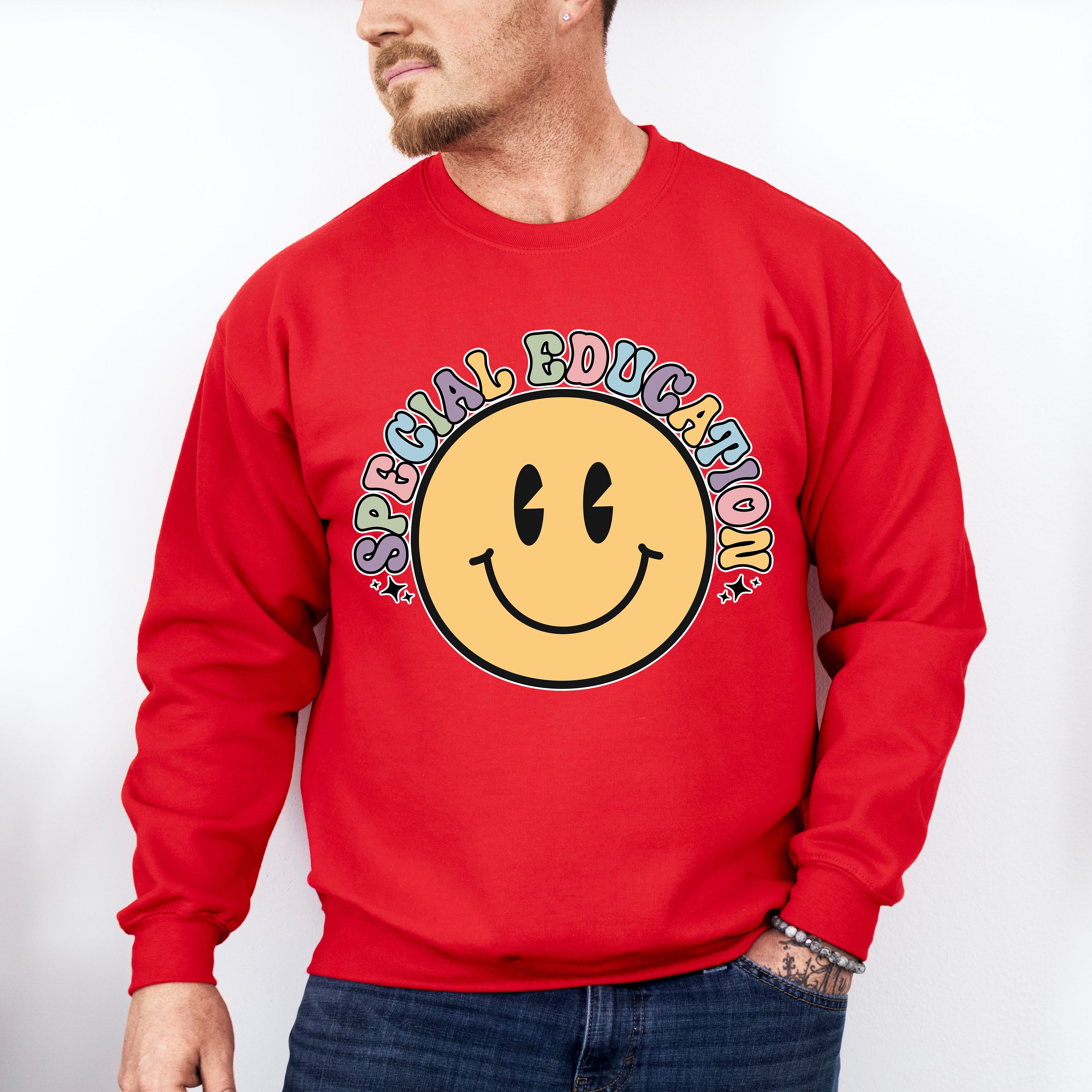 Retro Smile Face Special Education Design - Special Education Unisex Crewneck T-Shirt Sweatshirt Hoodie