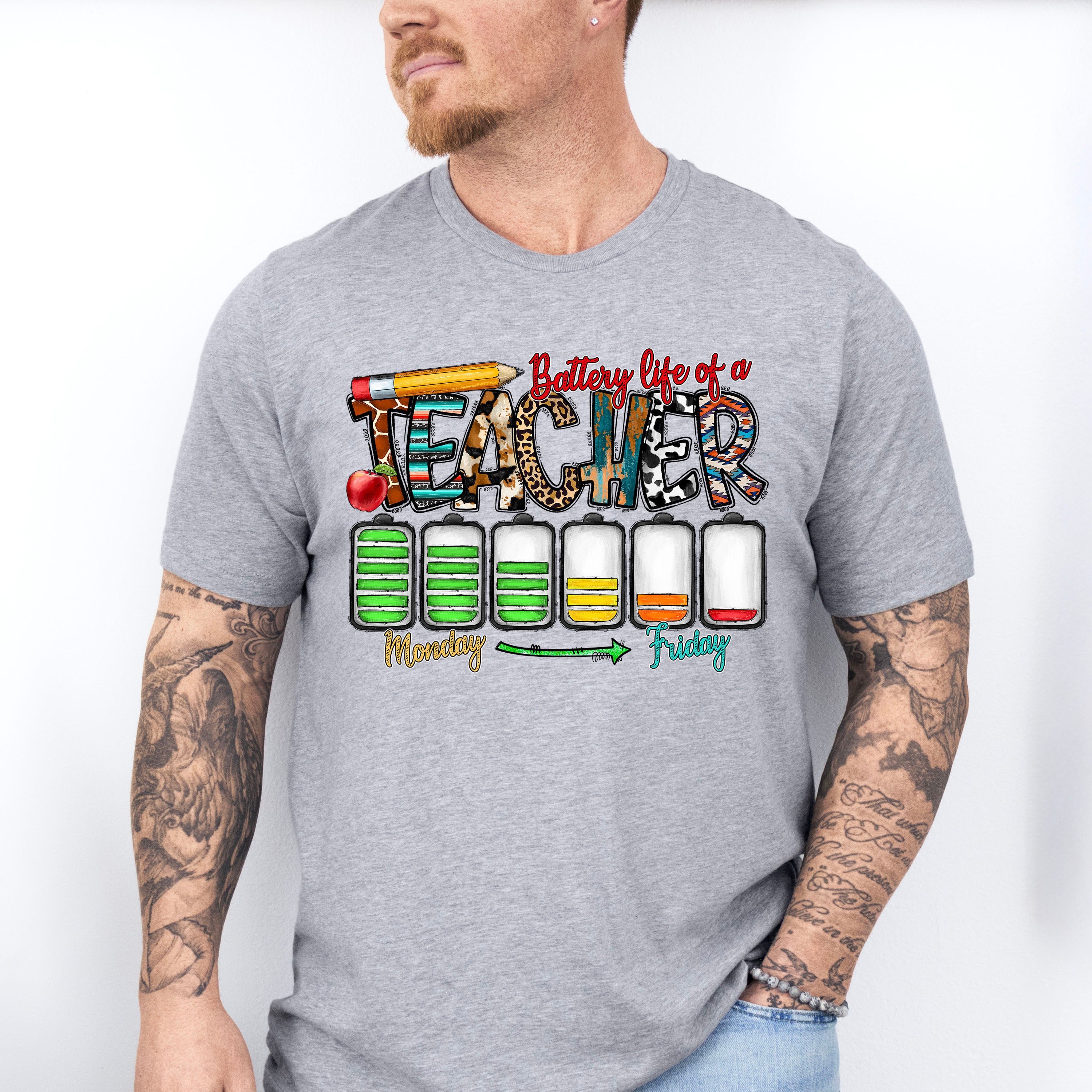 Battery Life Of A Teacher Monday To Friday - Teacher Unisex Crewneck T-Shirt Sweatshirt Hoodie