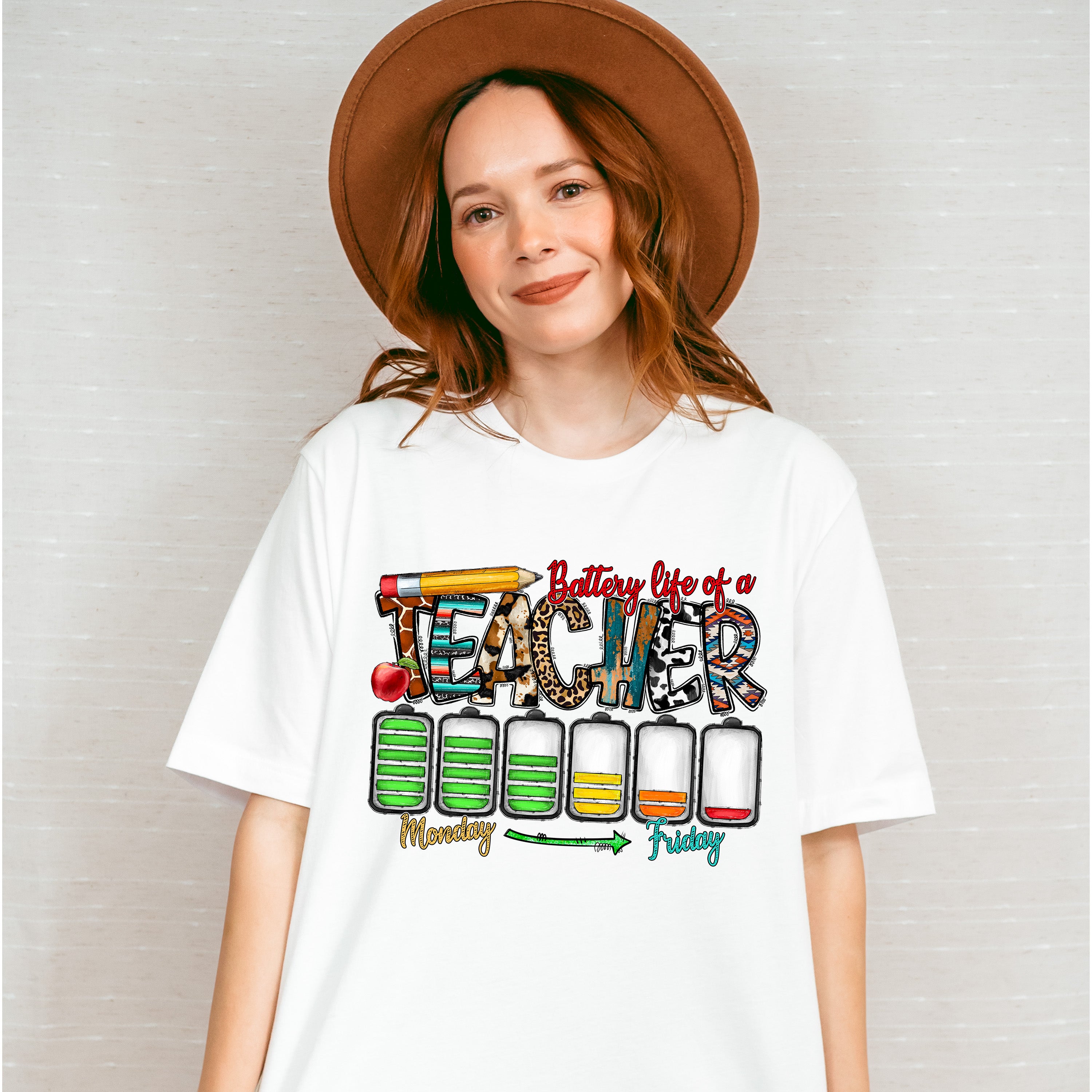 Battery Life Of A Teacher Monday To Friday - Teacher Unisex Crewneck T-Shirt Sweatshirt Hoodie