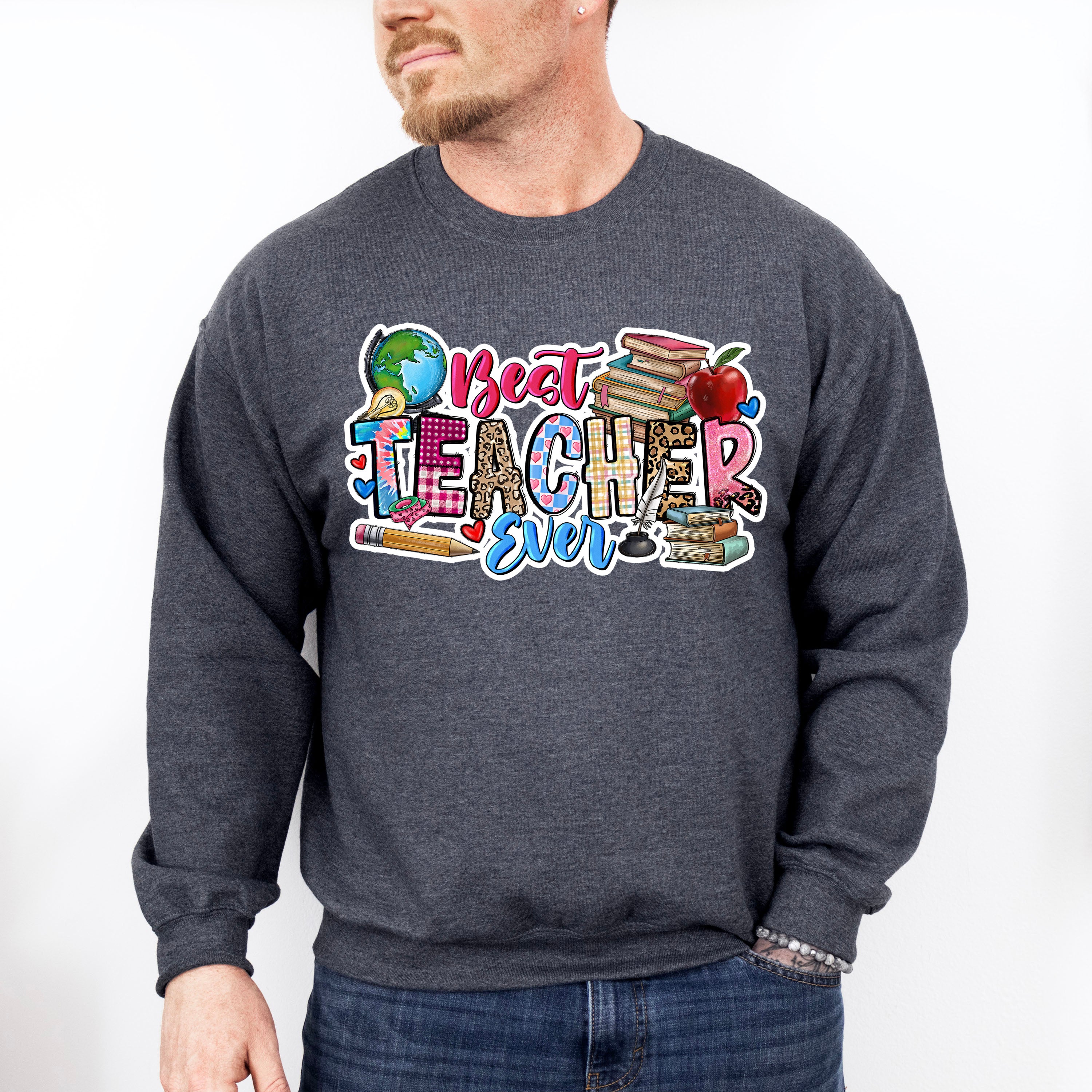 Best Teacher Ever Doodles Design - Teacher Unisex Crewneck T-Shirt Sweatshirt Hoodie