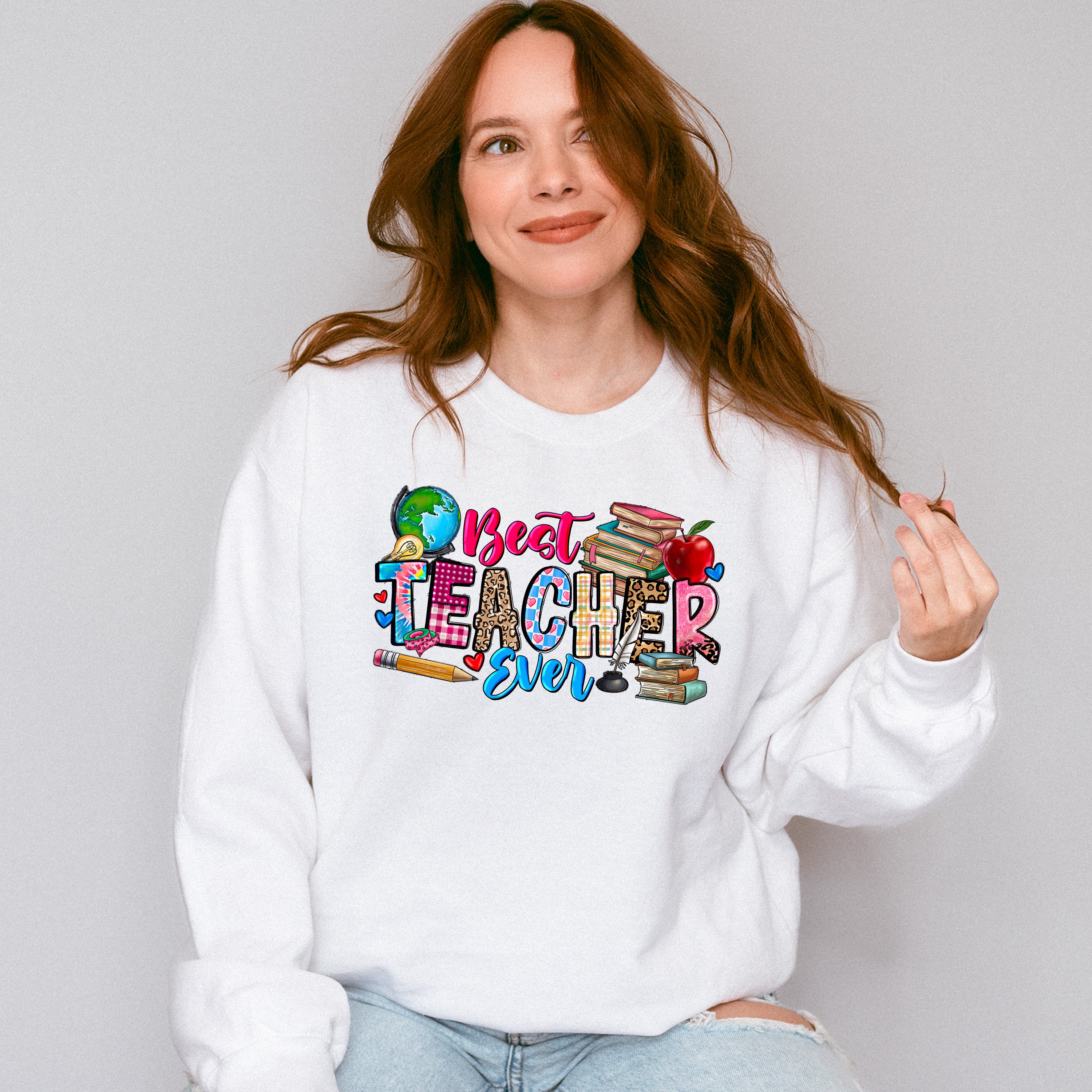 Best Teacher Ever Doodles Design - Teacher Unisex Crewneck T-Shirt Sweatshirt Hoodie