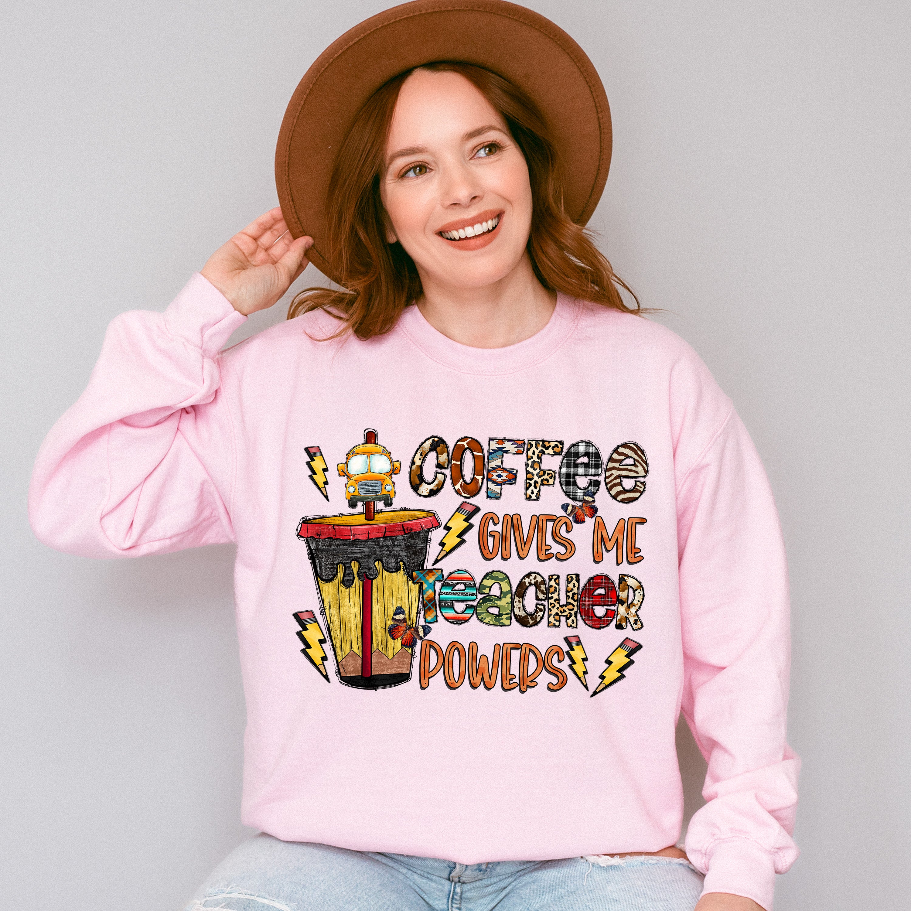 Coffee Gives Me Teacher Powers Design - Teacher Unisex Crewneck T-Shirt Sweatshirt Hoodie