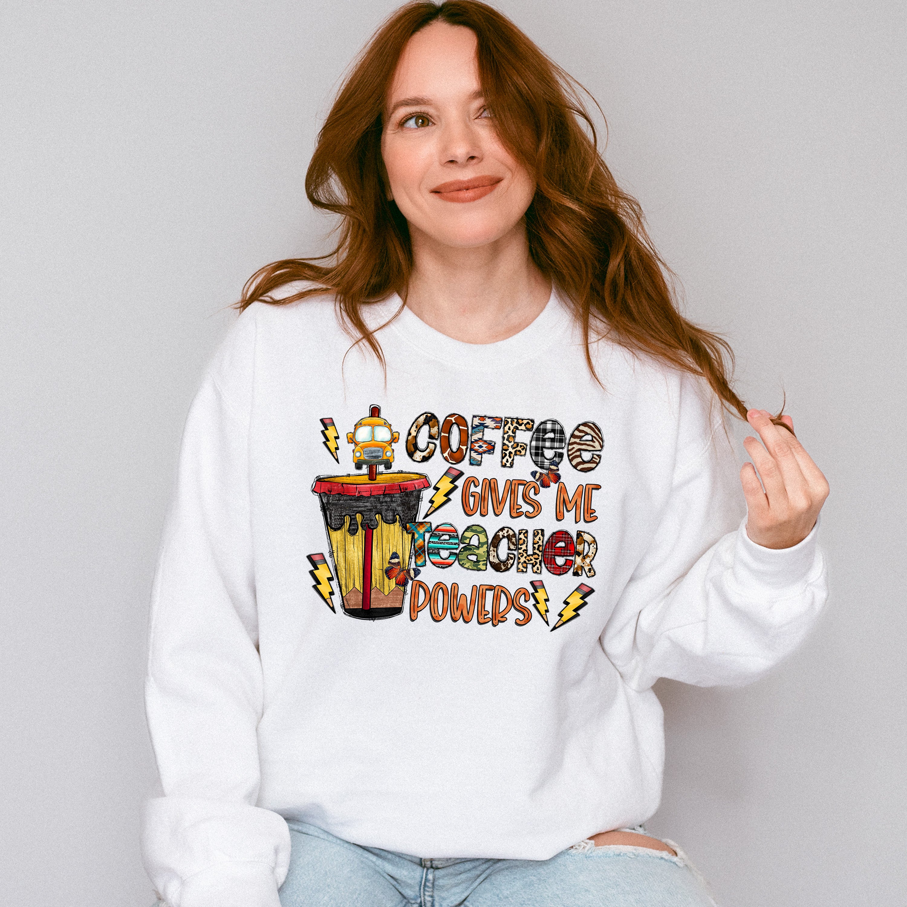 Coffee Gives Me Teacher Powers Design - Teacher Unisex Crewneck T-Shirt Sweatshirt Hoodie