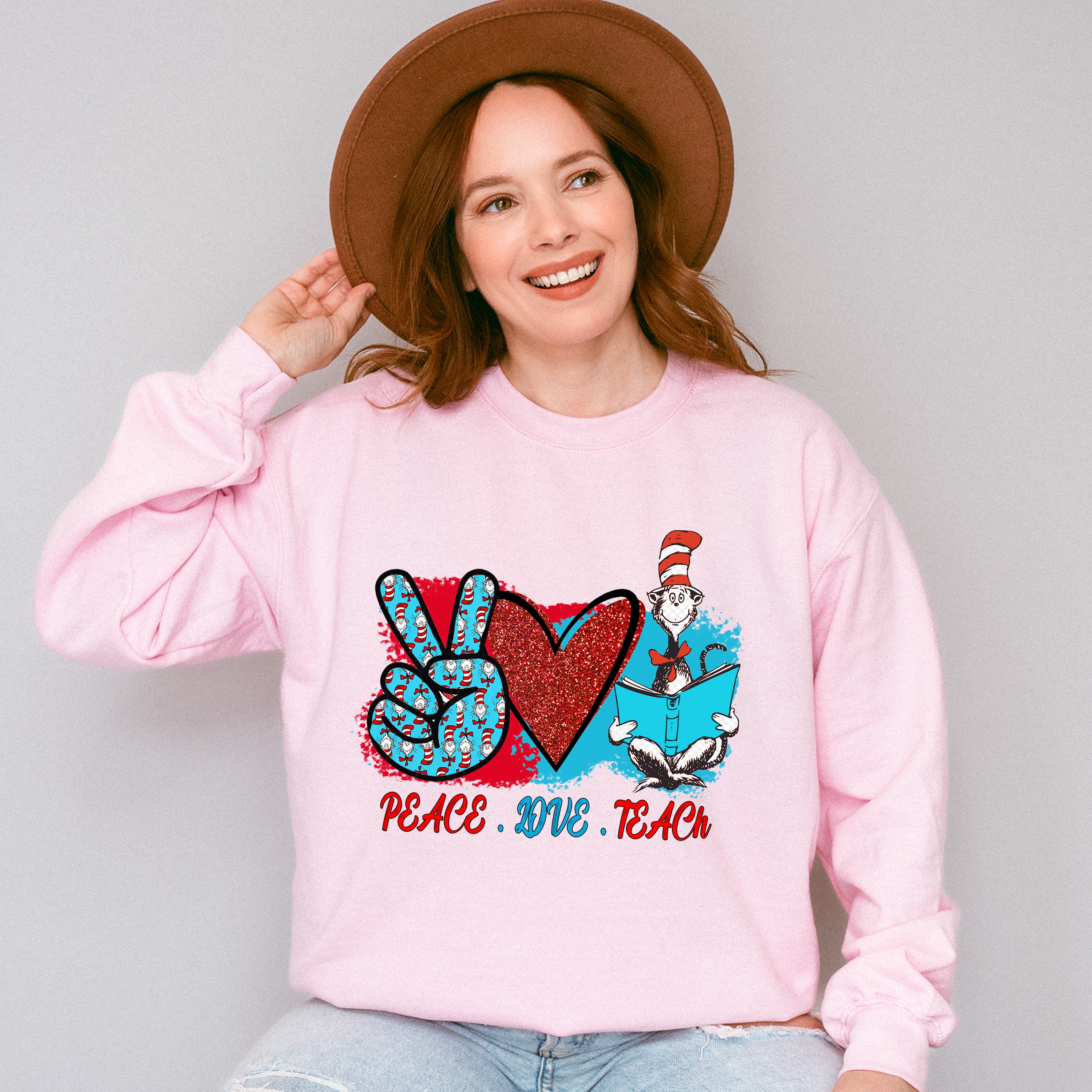 Peace Love Teach Design - Teacher Unisex Crewneck T-Shirt Sweatshirt Hoodie