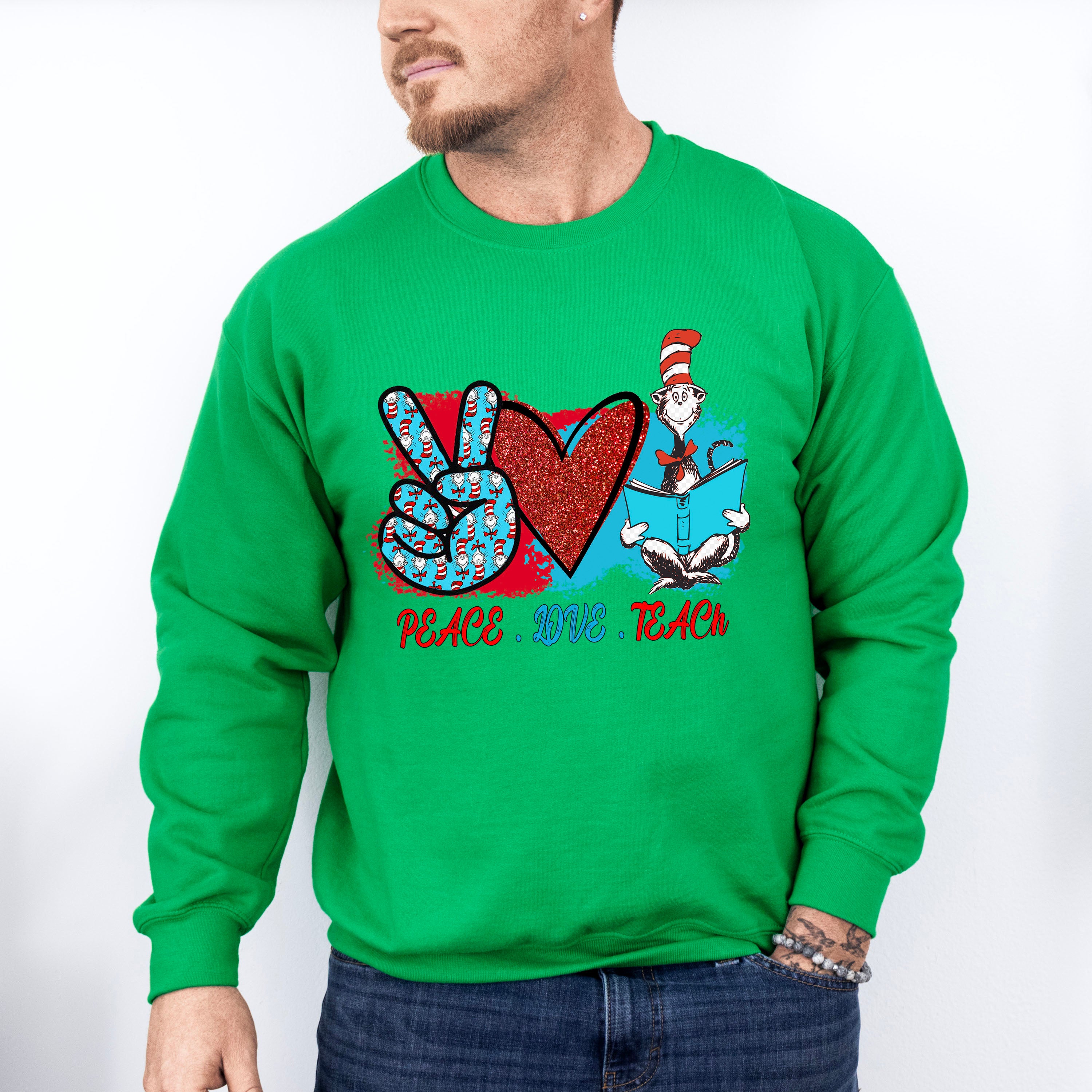 Peace Love Teach Design - Teacher Unisex Crewneck T-Shirt Sweatshirt Hoodie