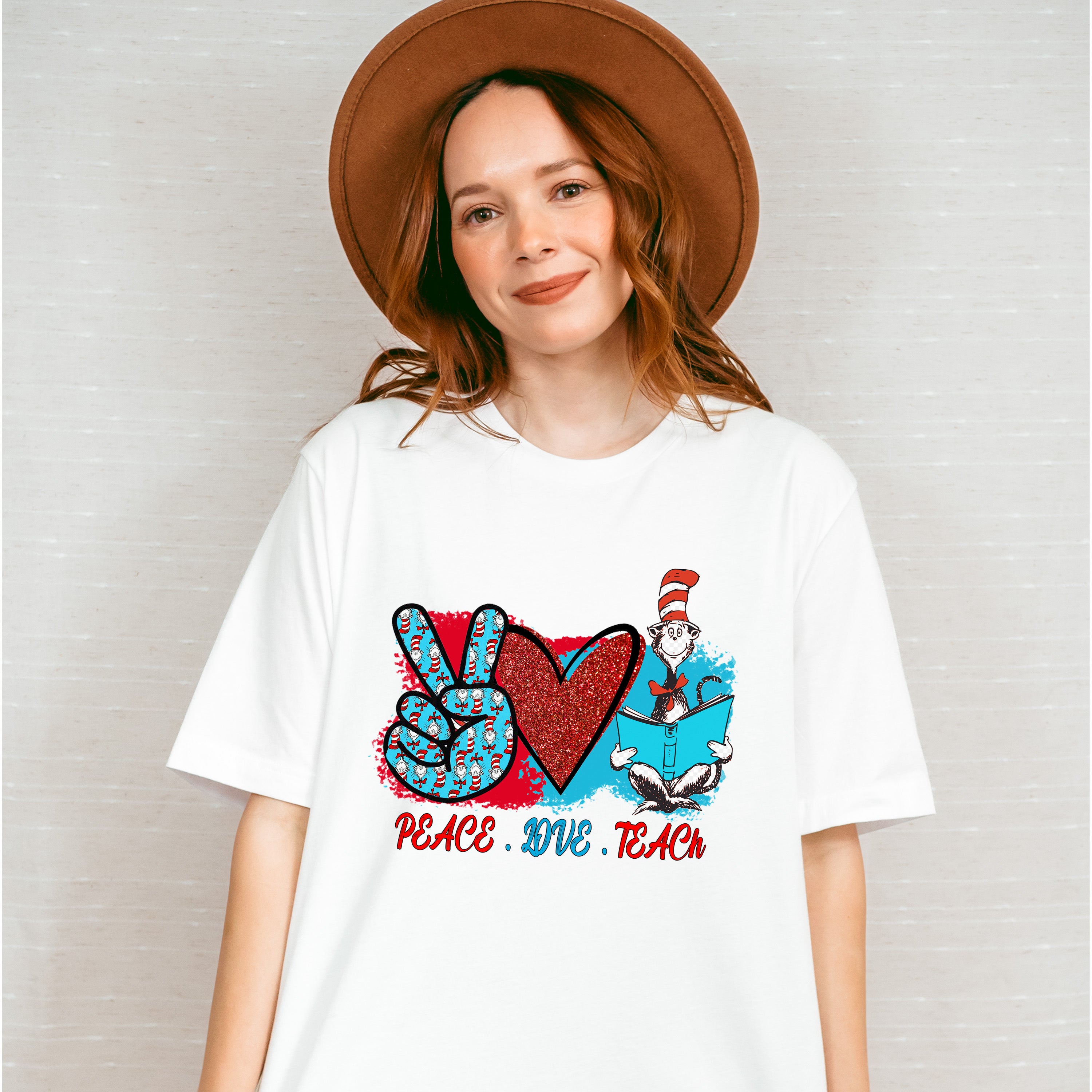 Peace Love Teach Design - Teacher Unisex Crewneck T-Shirt Sweatshirt Hoodie