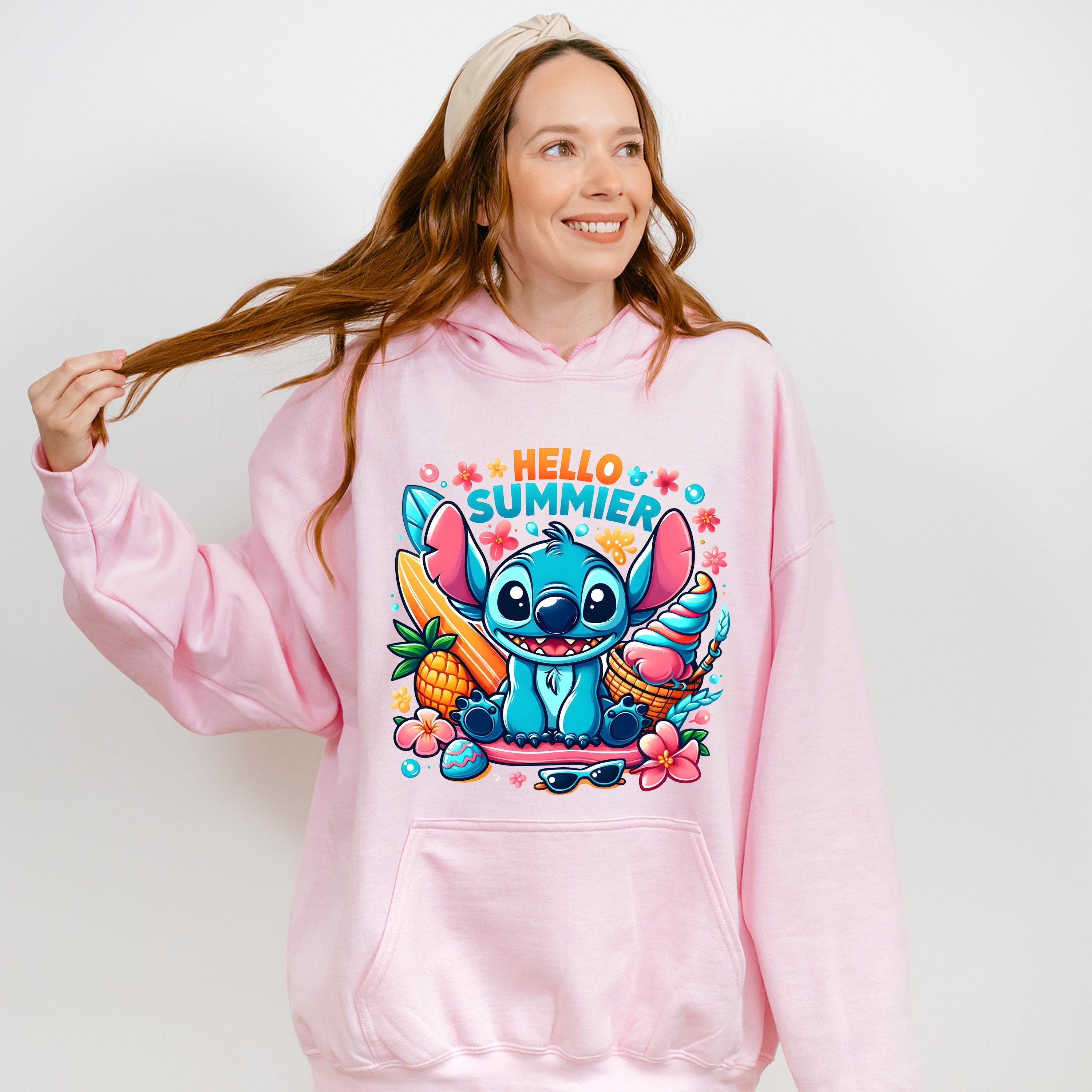 Stitch Hello Summer Design - Summer Theme Unisex Crewneck T-Shirt Sweatshirt Hoodie