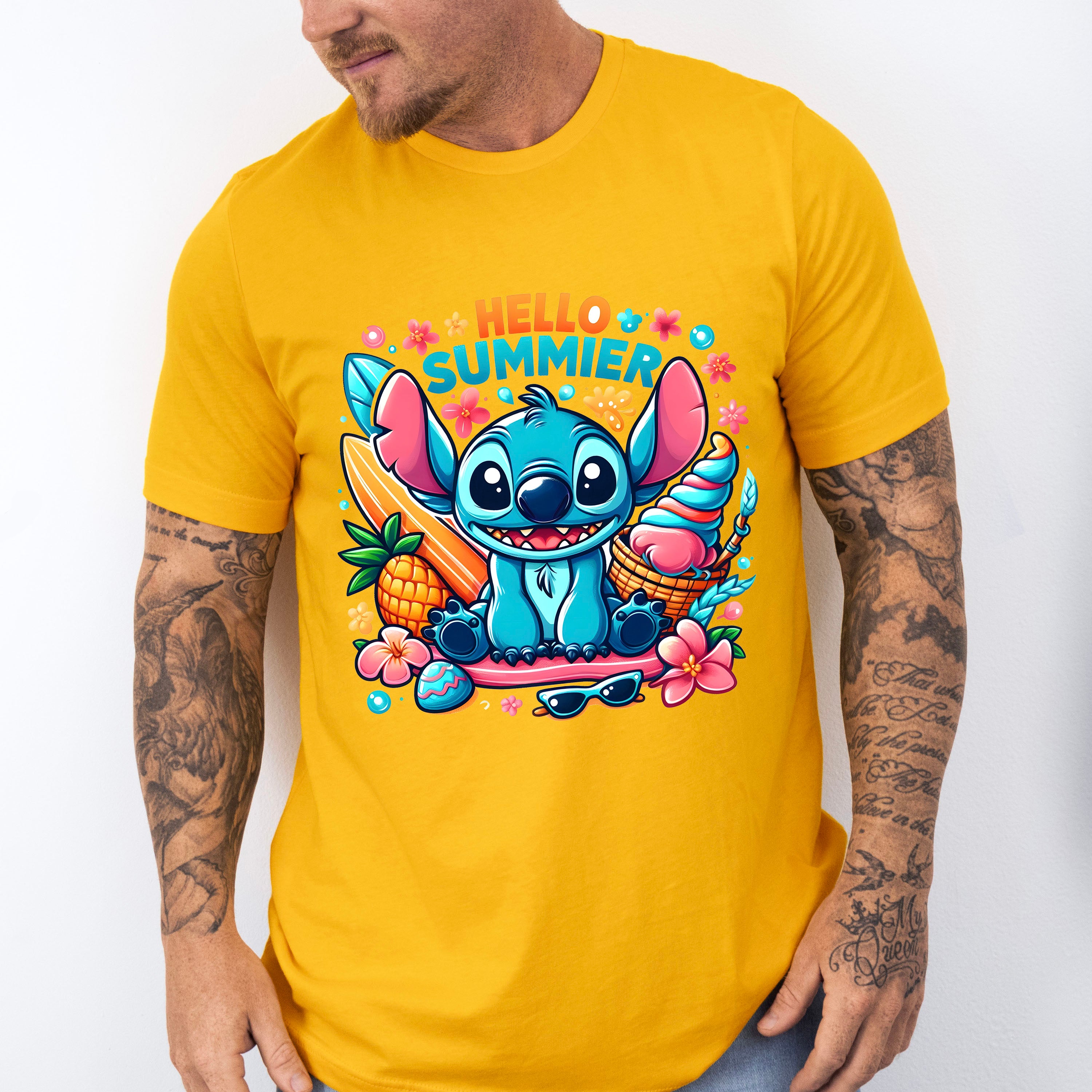 Stitch Hello Summer Design - Summer Theme Unisex Crewneck T-Shirt Sweatshirt Hoodie