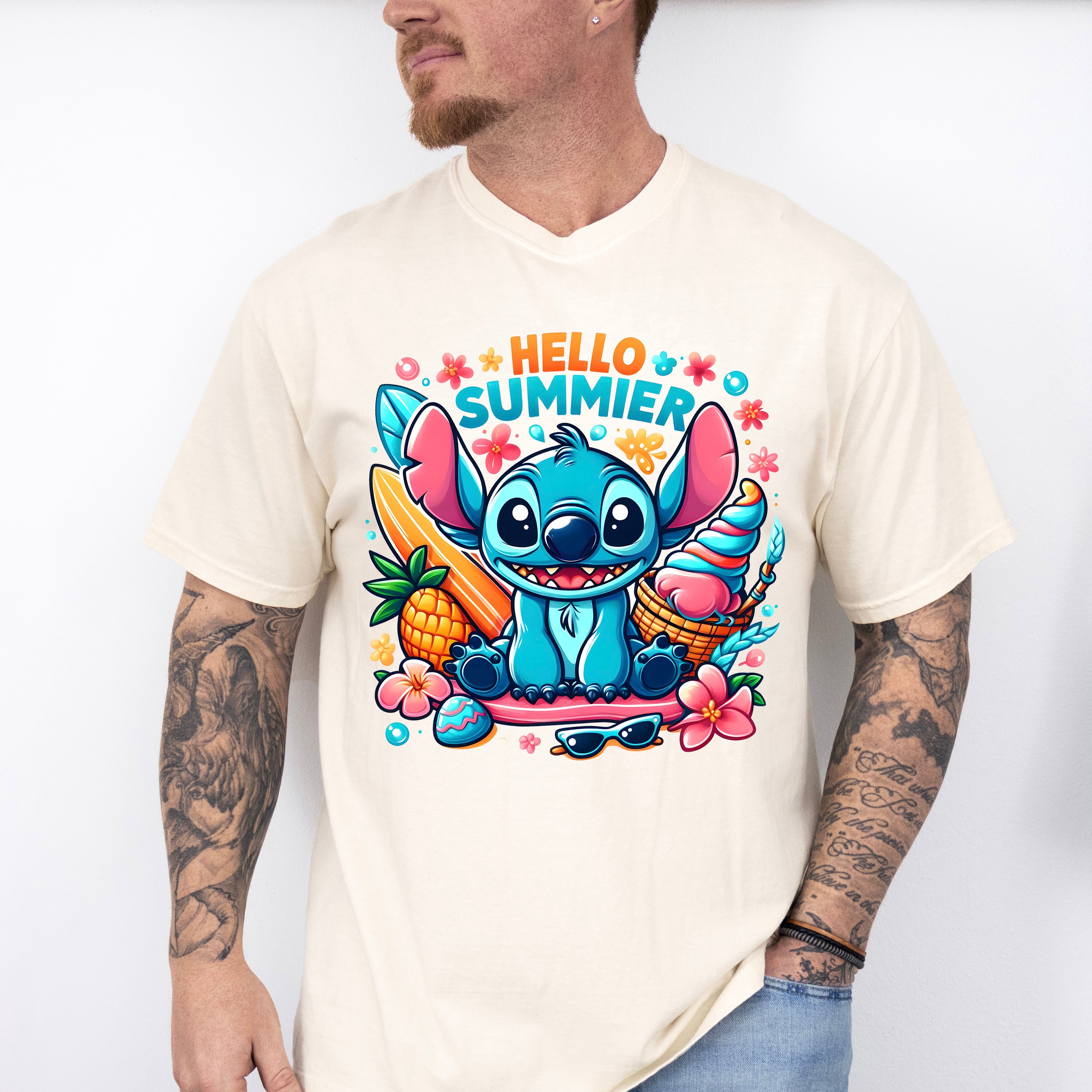 Stitch Hello Summer Design - Summer Theme Unisex Crewneck T-Shirt Sweatshirt Hoodie