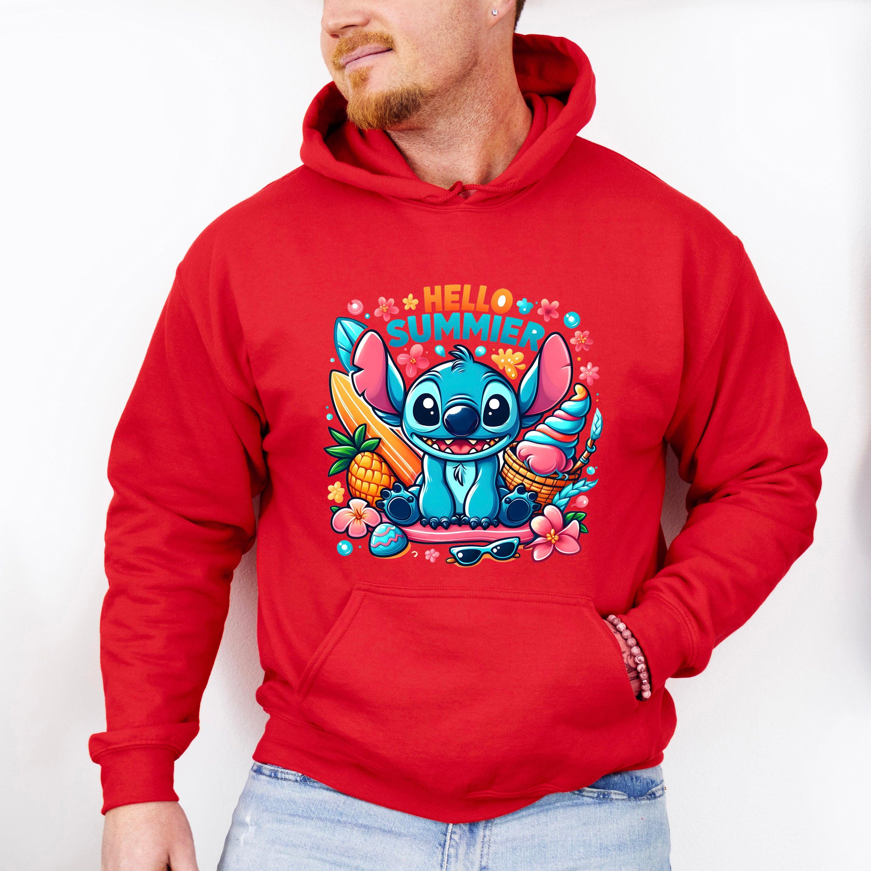 Stitch Hello Summer Design - Summer Theme Unisex Crewneck T-Shirt Sweatshirt Hoodie