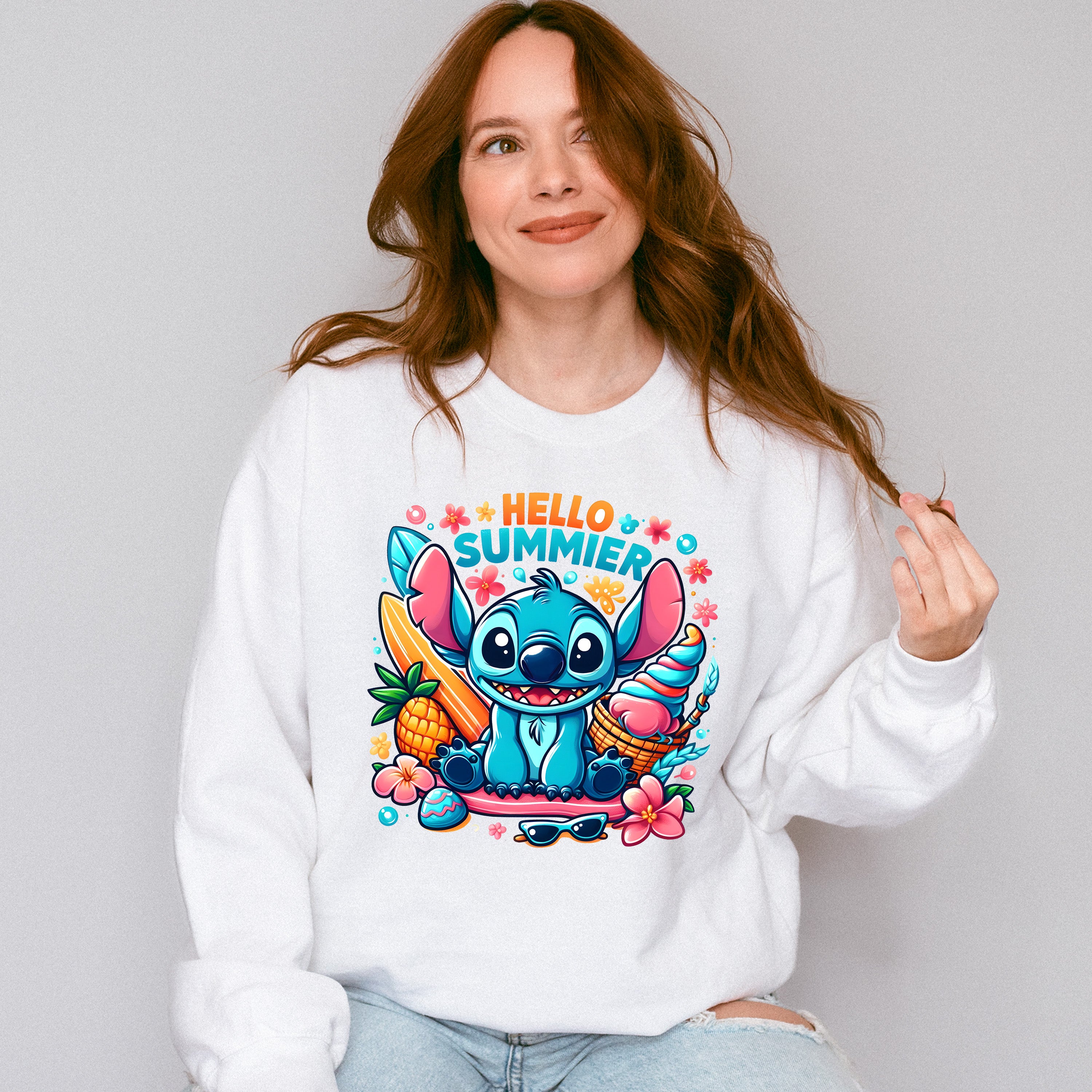 Stitch Hello Summer Design - Summer Theme Unisex Crewneck T-Shirt Sweatshirt Hoodie