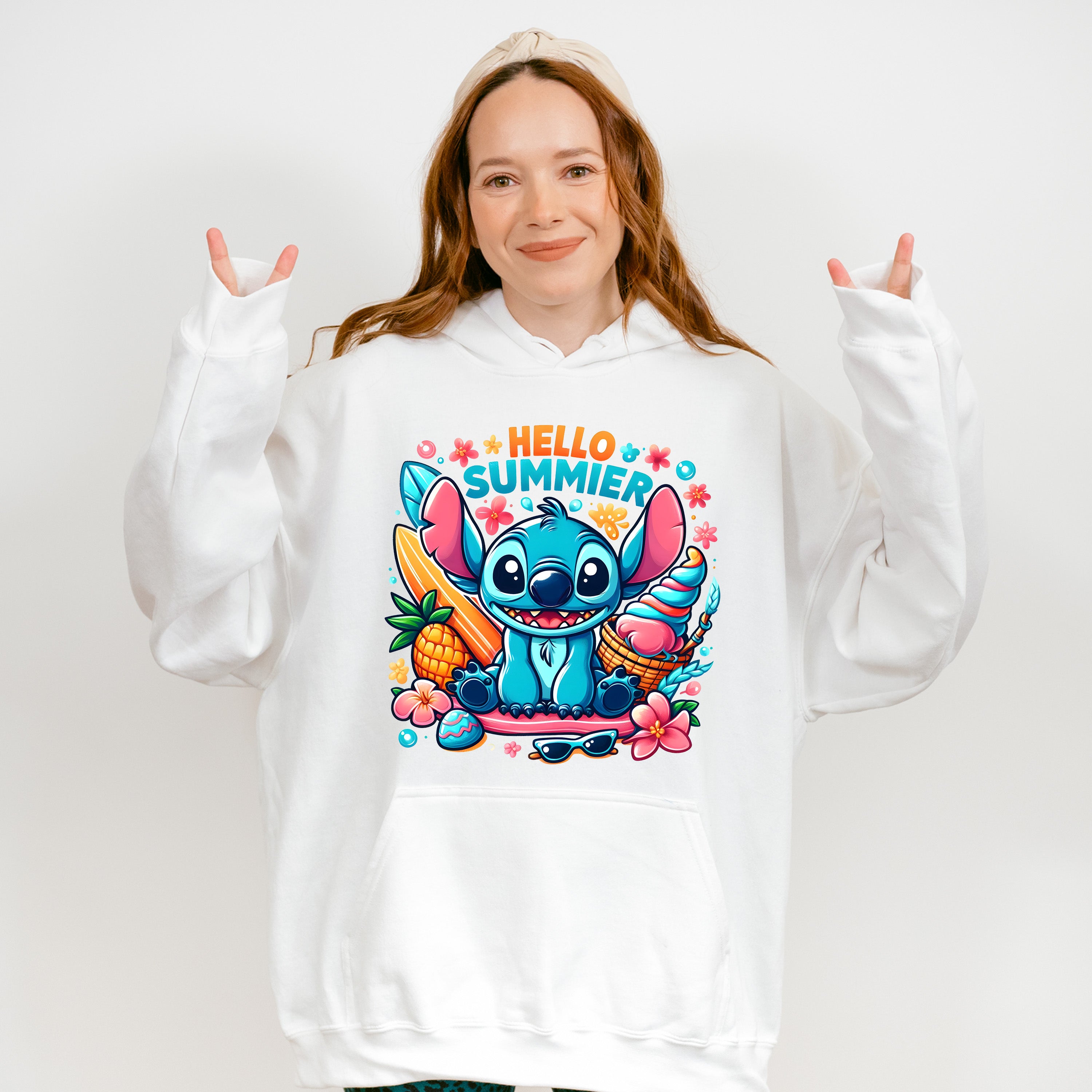 Stitch Hello Summer Design - Summer Theme Unisex Crewneck T-Shirt Sweatshirt Hoodie