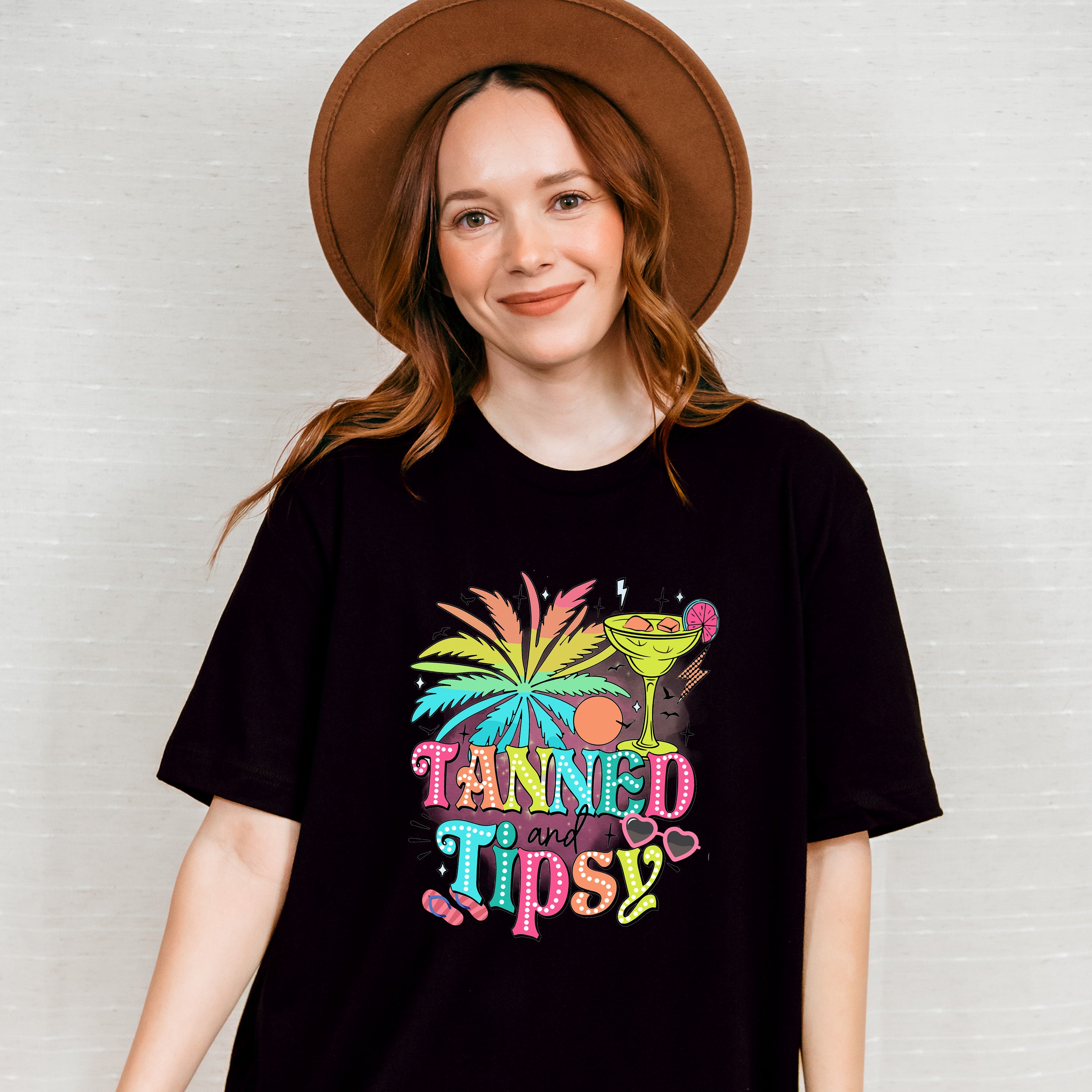 Tanned and Tipsy Design - Summer Theme Unisex Crewneck T-Shirt Sweatshirt Hoodie