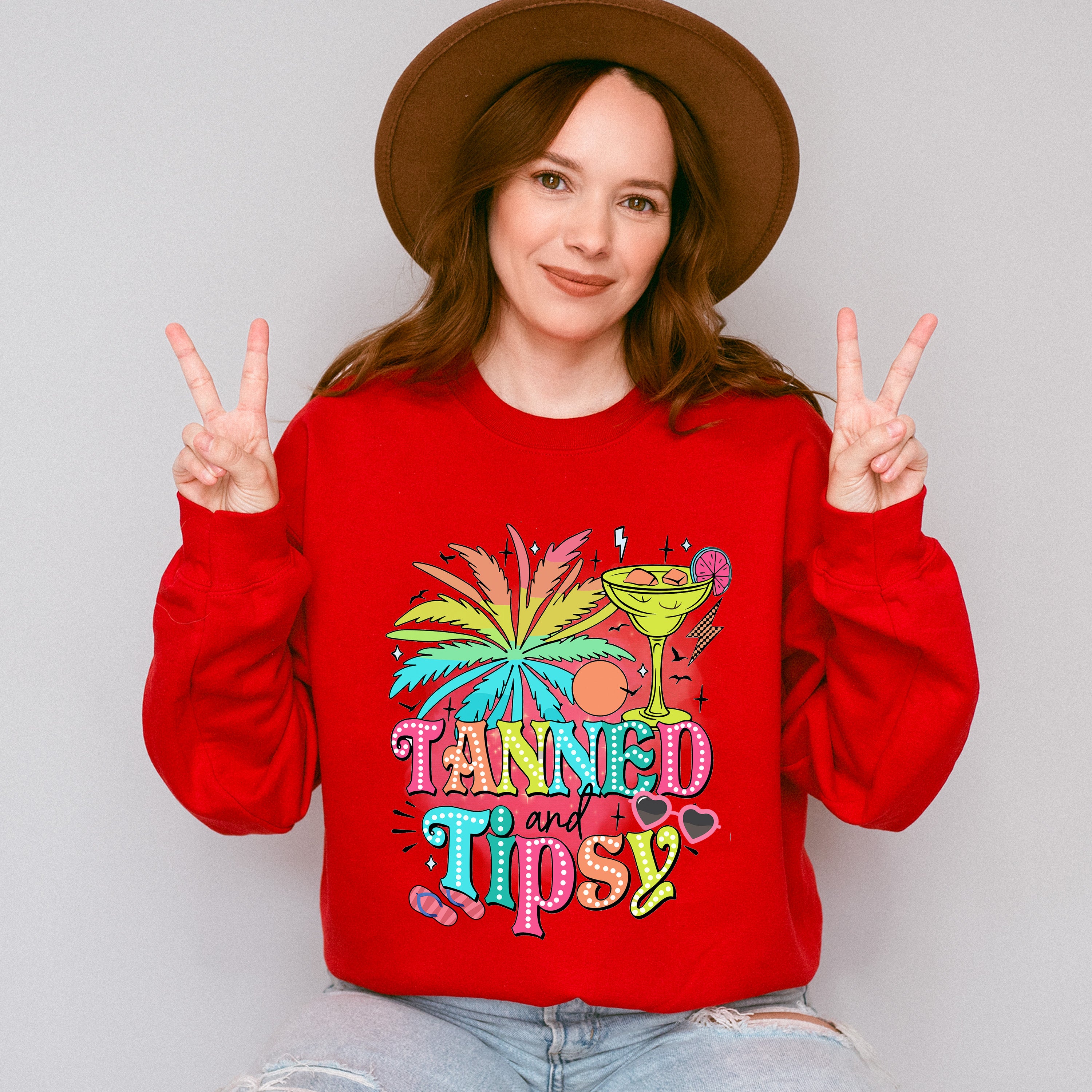 Tanned and Tipsy Design - Summer Theme Unisex Crewneck T-Shirt Sweatshirt Hoodie