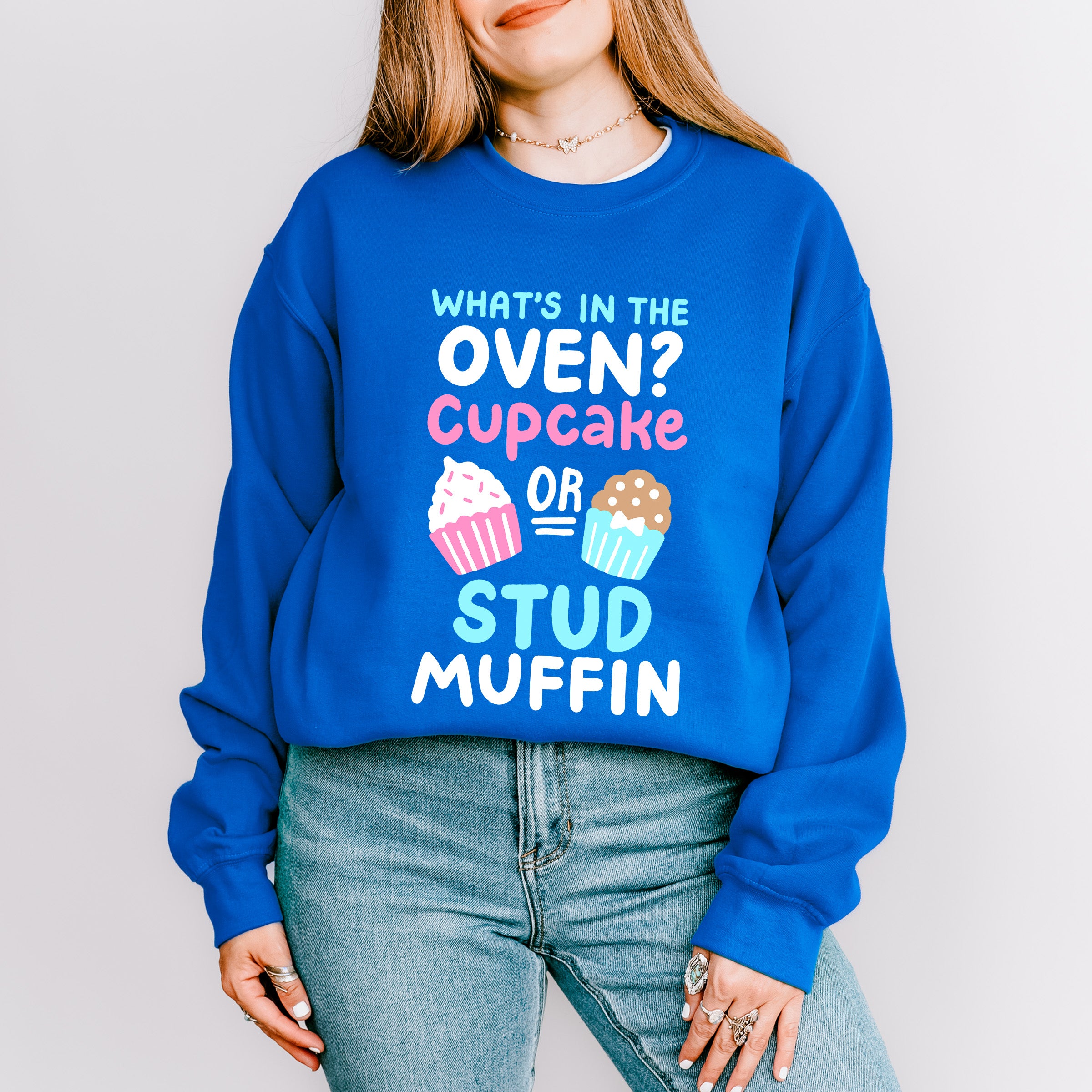 Cupcake Or Stud Muffin - Gender Reveal Unisex Crewneck T-Shirt Sweatshirt Hoodie