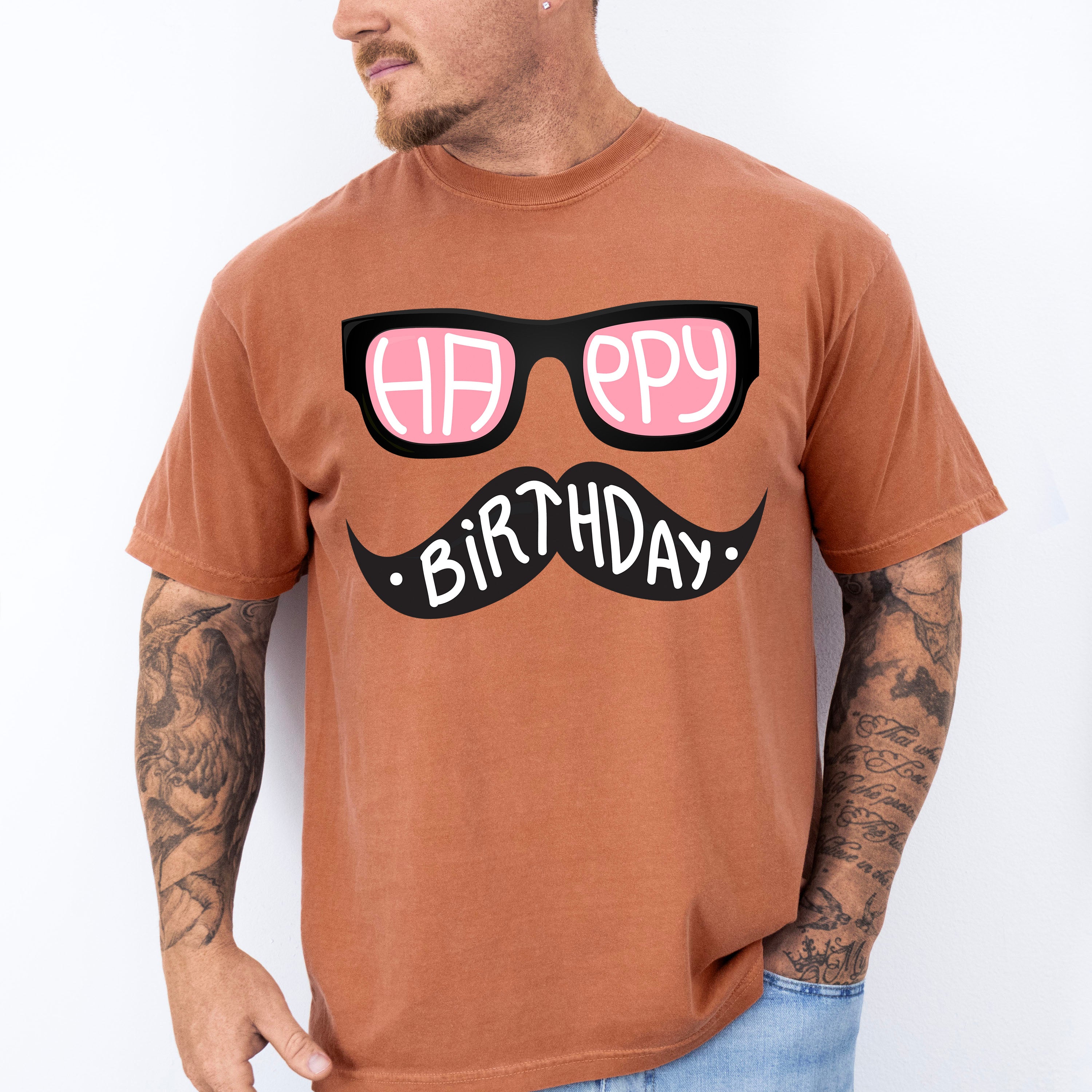 Happy Birthday Mustache Glasses - Birthday Unisex Crewneck T-Shirt Sweatshirt Hoodie
