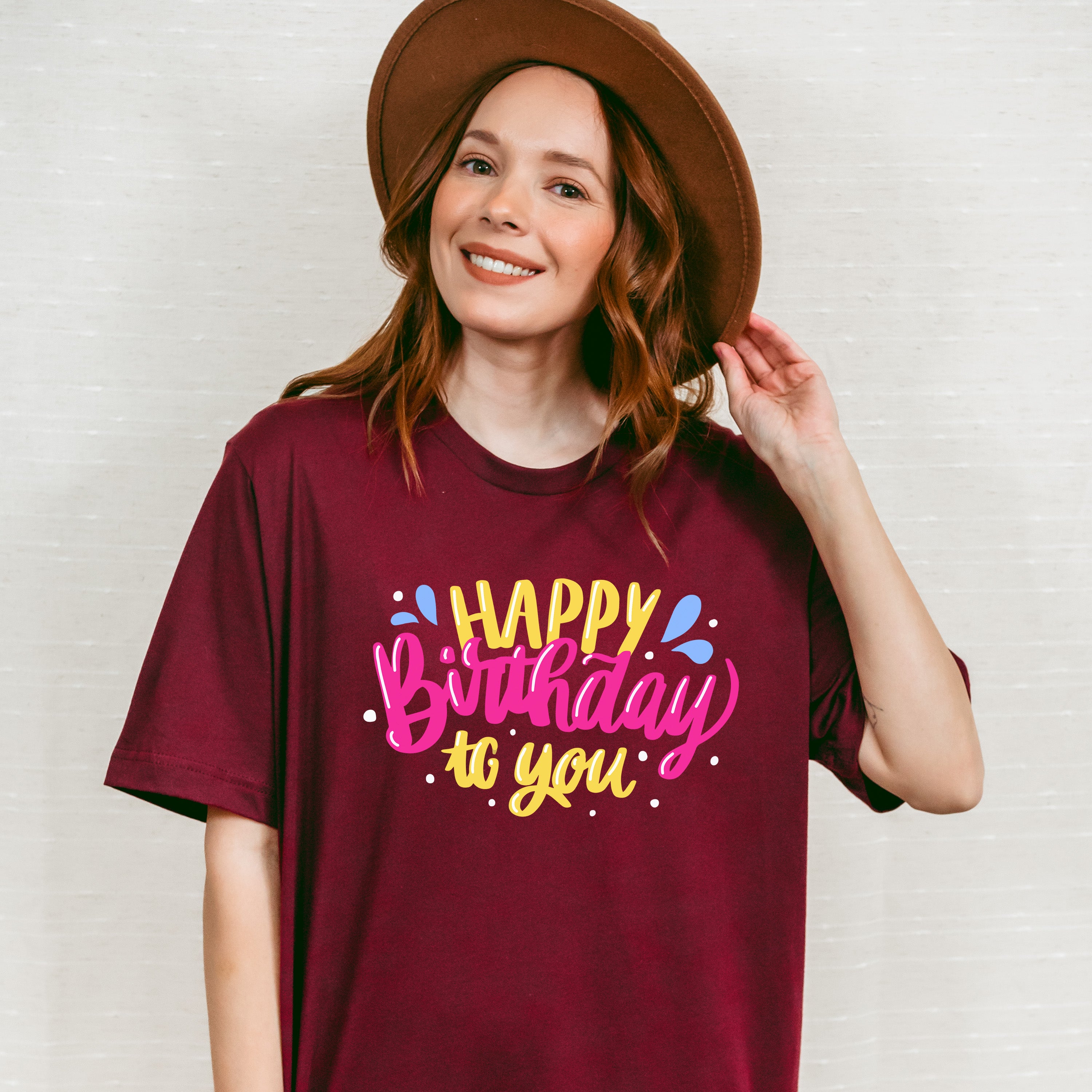Happy Birthday Yellow and Pink - Birthday Unisex Crewneck T-Shirt Sweatshirt Hoodie