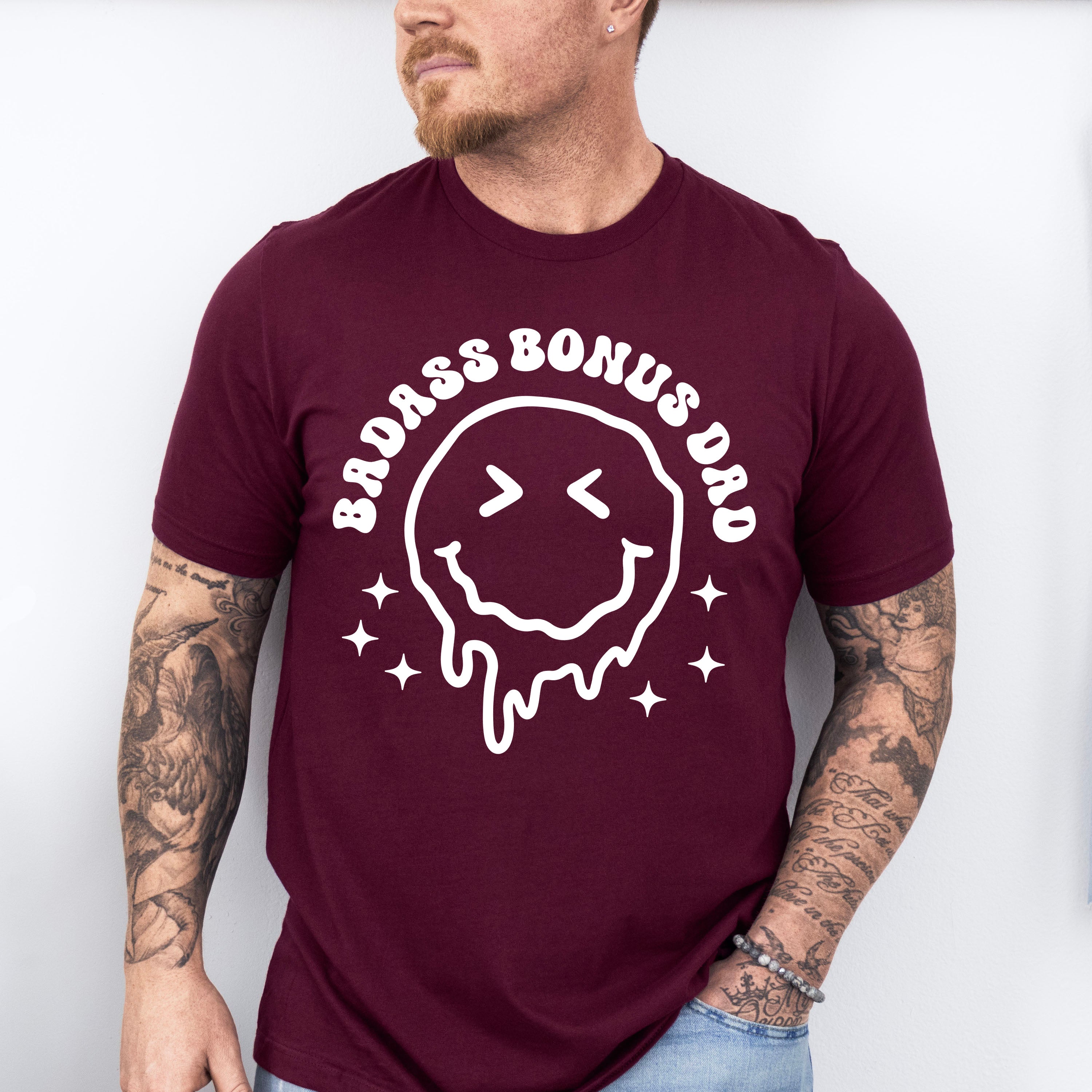 Badass Bonus Dad Smiley Design - Father's Day Unisex Crewneck T-Shirt Sweatshirt Hoodie