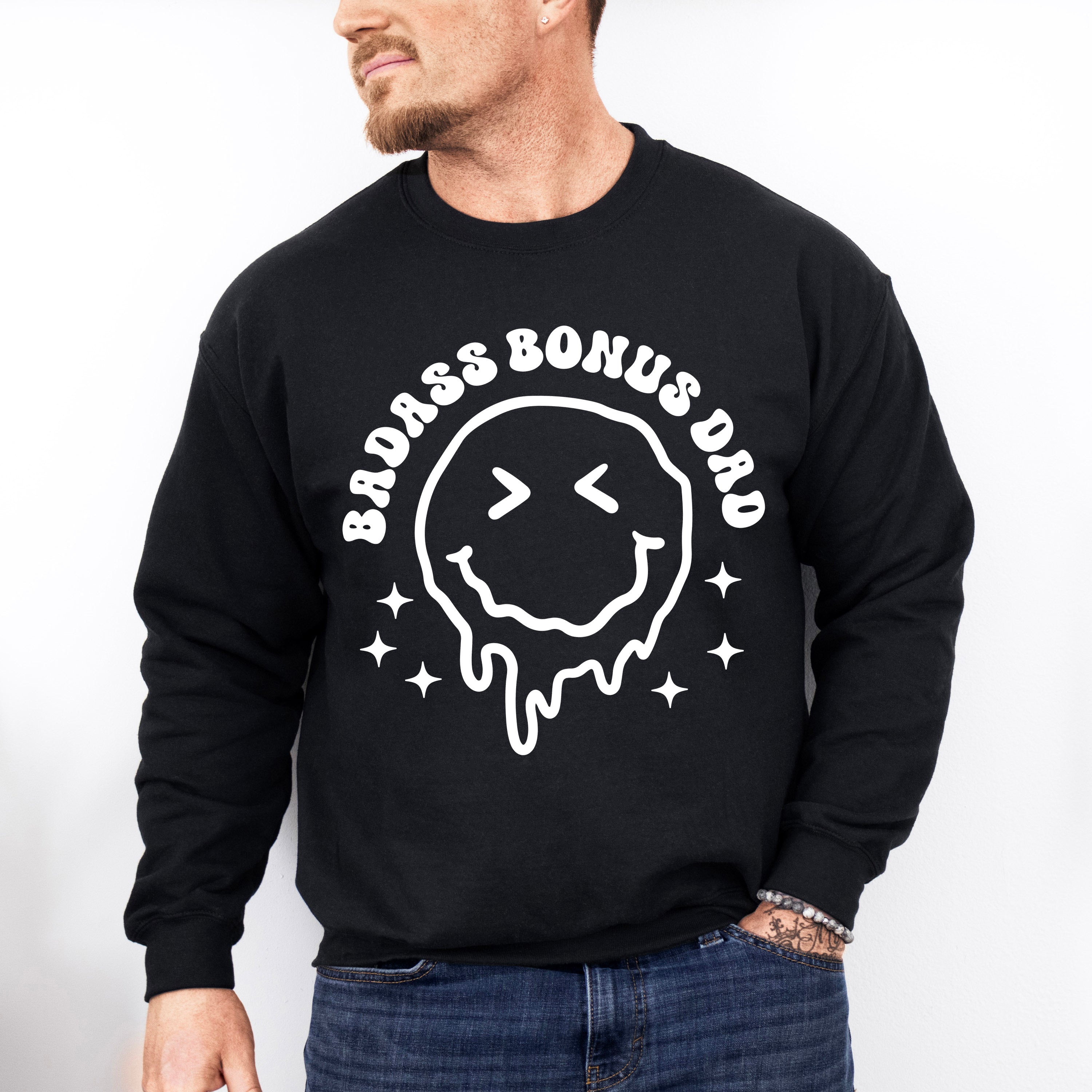 Badass Bonus Dad Smiley Design - Father's Day Unisex Crewneck T-Shirt Sweatshirt Hoodie