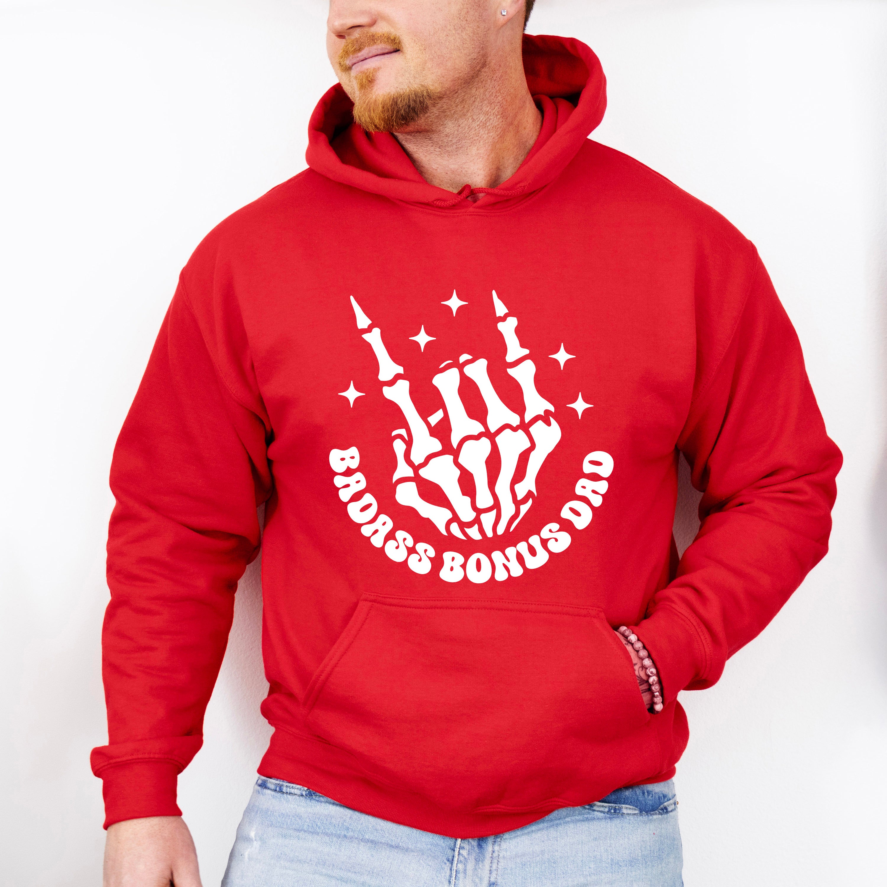 Badass Bonus Dad Skeleton Hand Design - Father's Day Unisex Crewneck T-Shirt Sweatshirt Hoodie