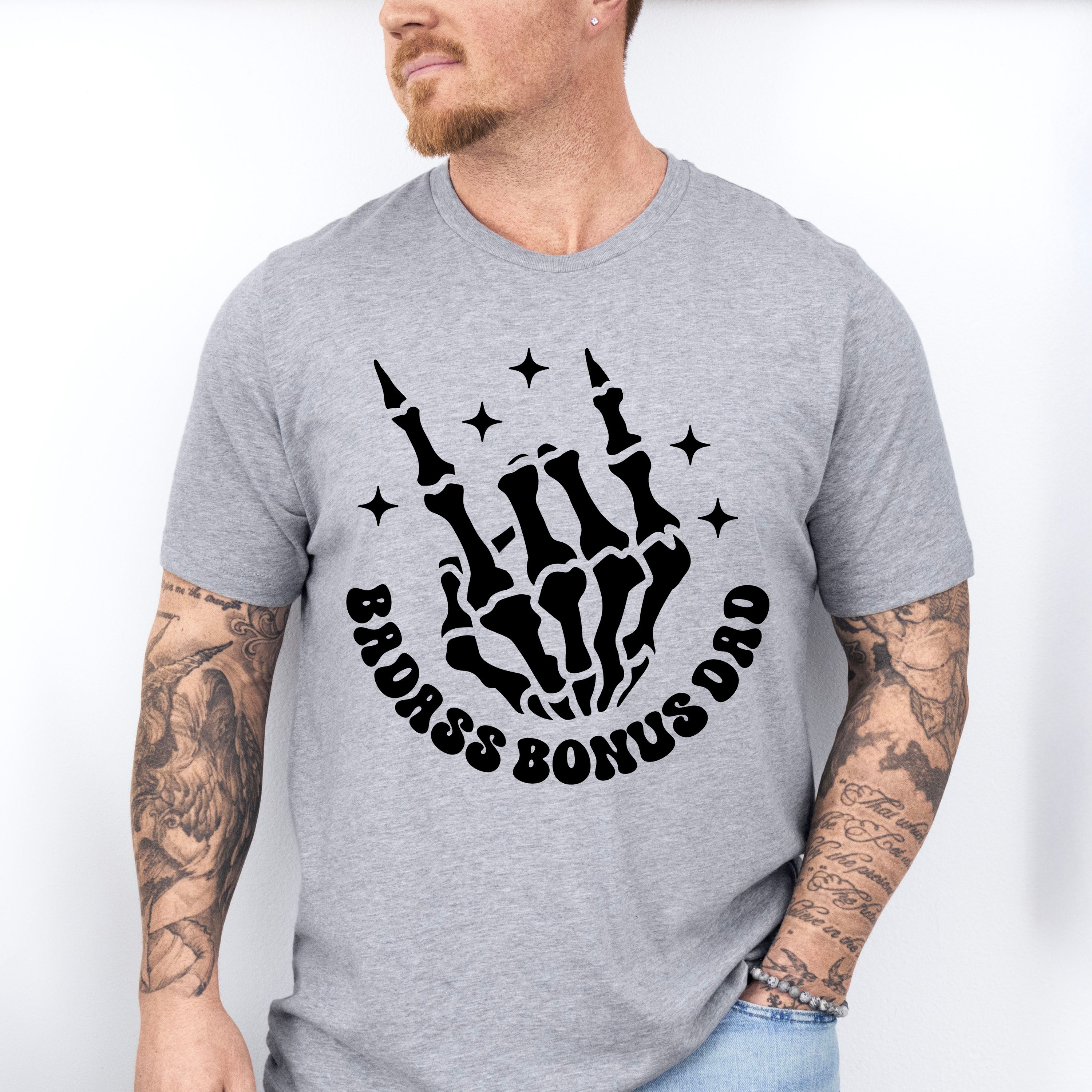 Badass Bonus Dad Skeleton Hand Design - Father's Day Unisex Crewneck T-Shirt Sweatshirt Hoodie