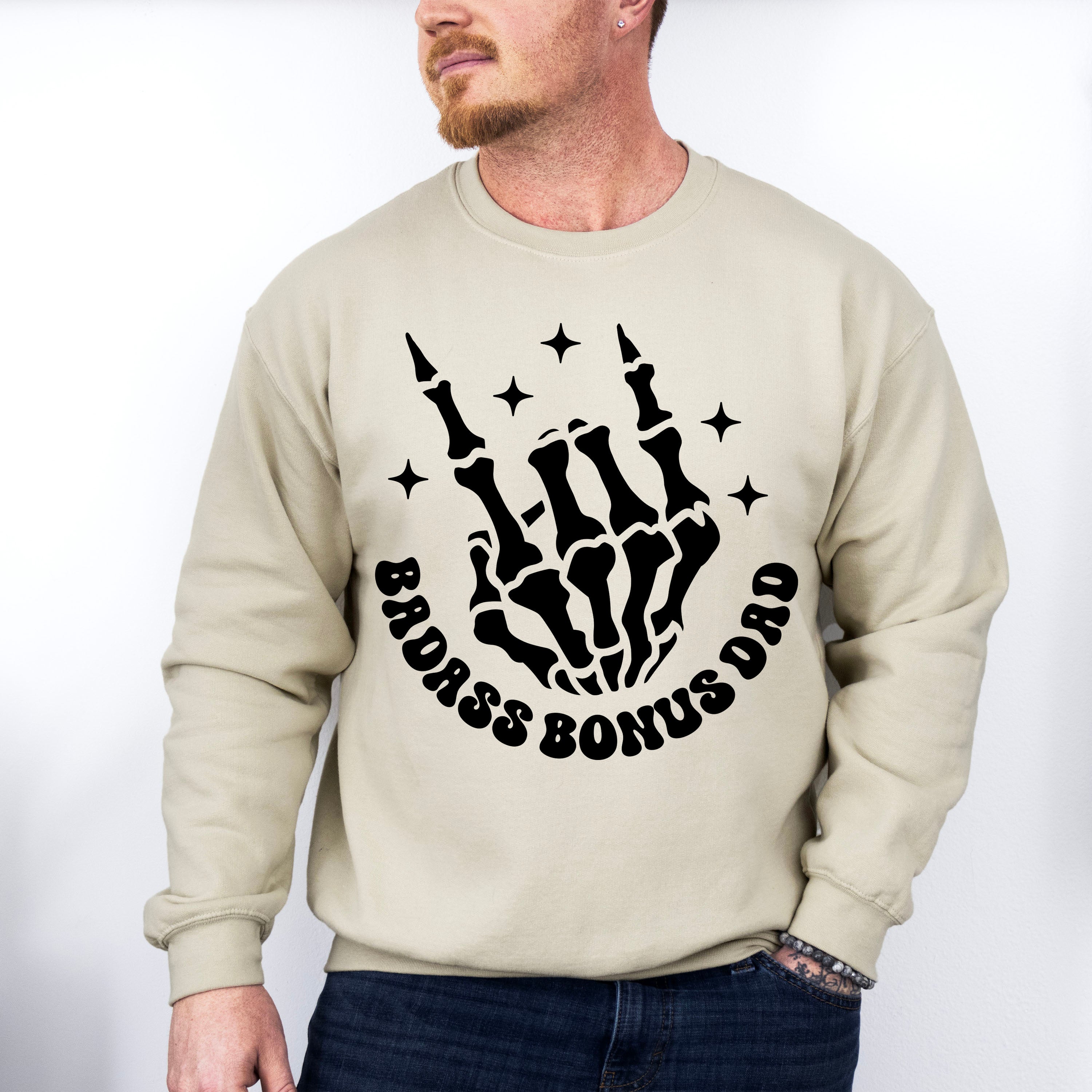 Badass Bonus Dad Skeleton Hand Design - Father's Day Unisex Crewneck T-Shirt Sweatshirt Hoodie