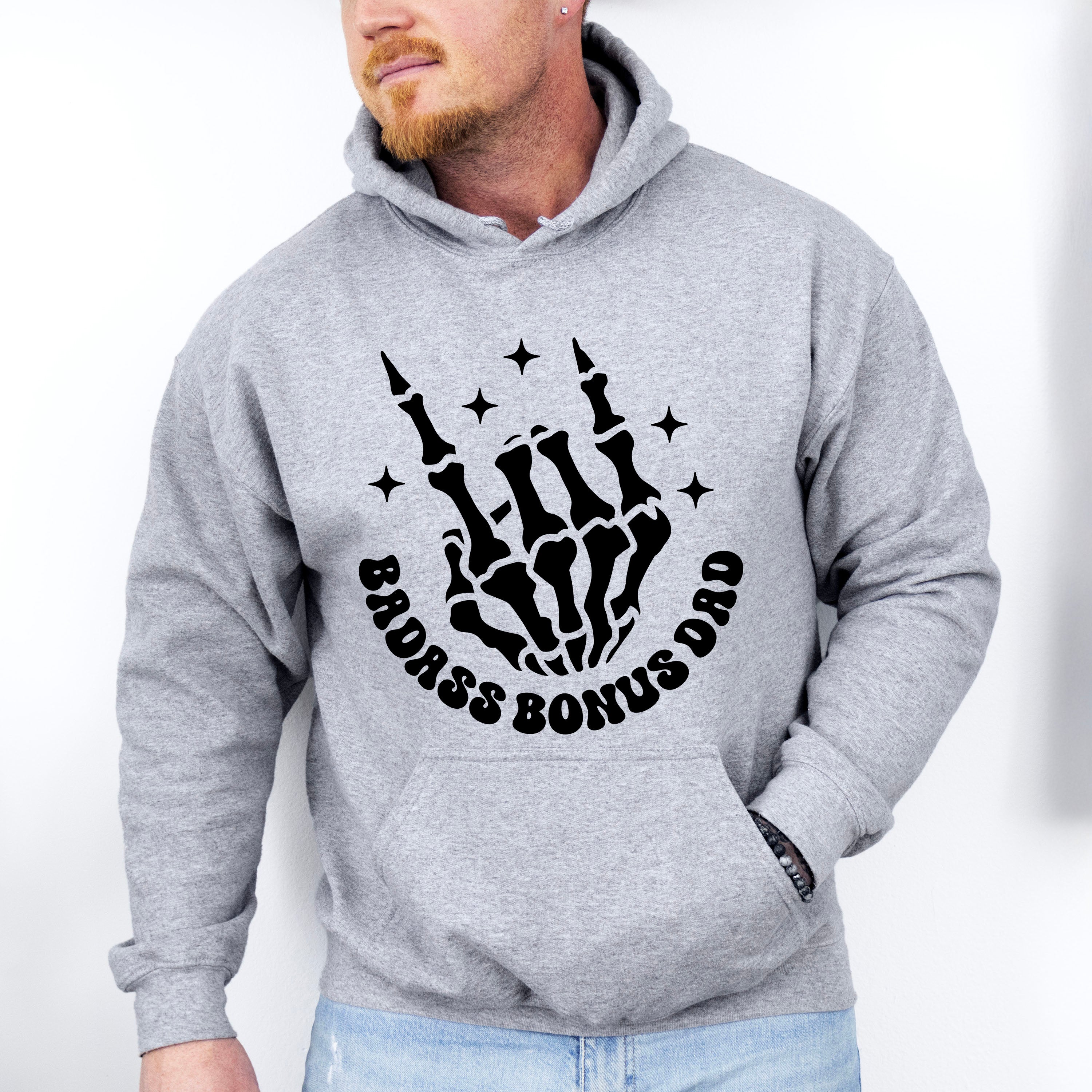 Badass Bonus Dad Skeleton Hand Design - Father's Day Unisex Crewneck T-Shirt Sweatshirt Hoodie
